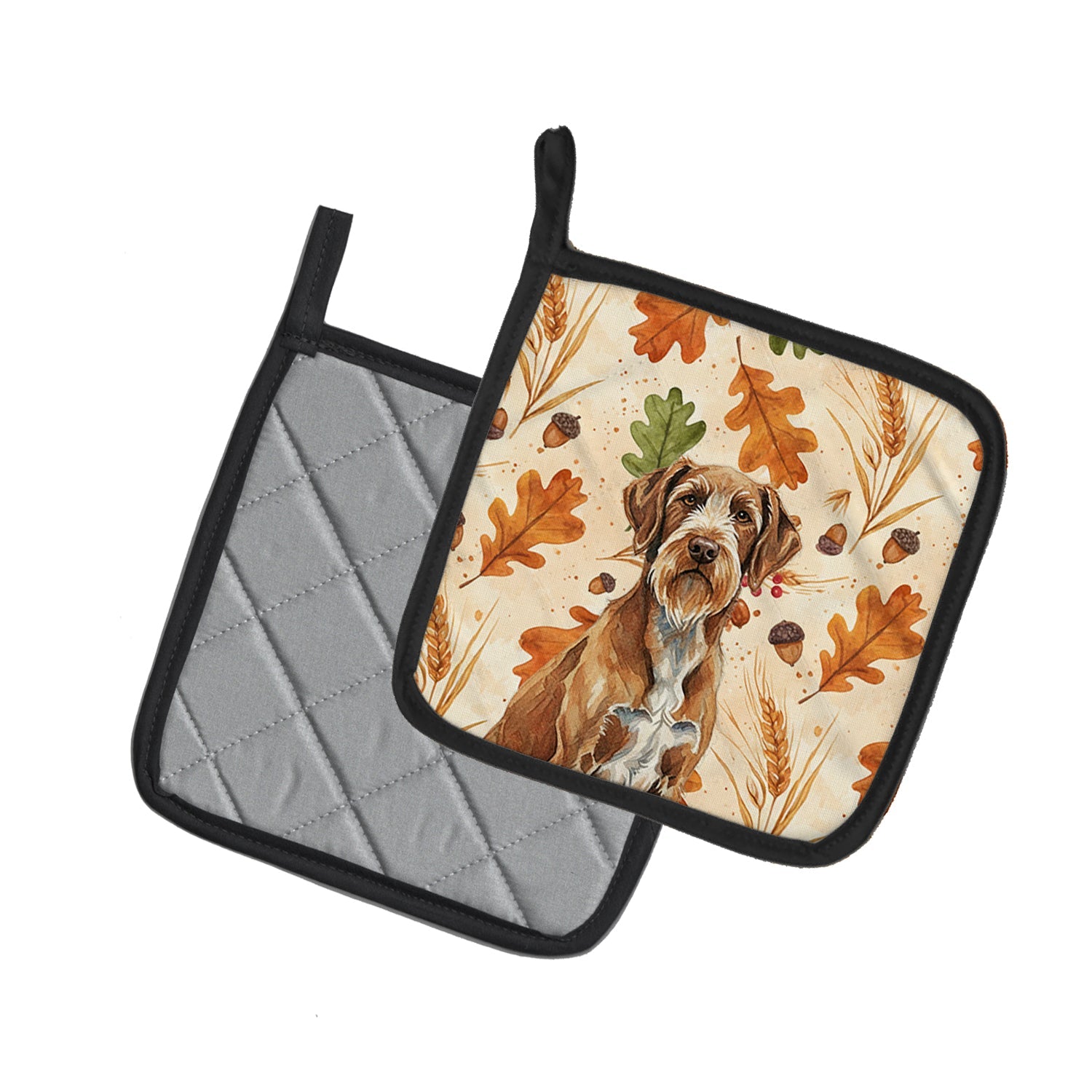Wirehaired Pointing Griffon Heirloom Fall Pot Holder Set of 2 Heat Resistant Quilted Hot Pads 7.5 x 7.5 Inch, Insulated Kitchen Trivets for Cooking & Baking
