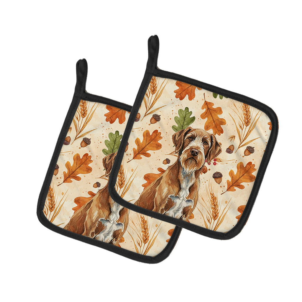 Wirehaired Pointing Griffon Heirloom Fall Pot Holder Set of 2 Heat Resistant Quilted Hot Pads 7.5 x 7.5 Inch, Insulated Kitchen Trivets for Cooking & Baking