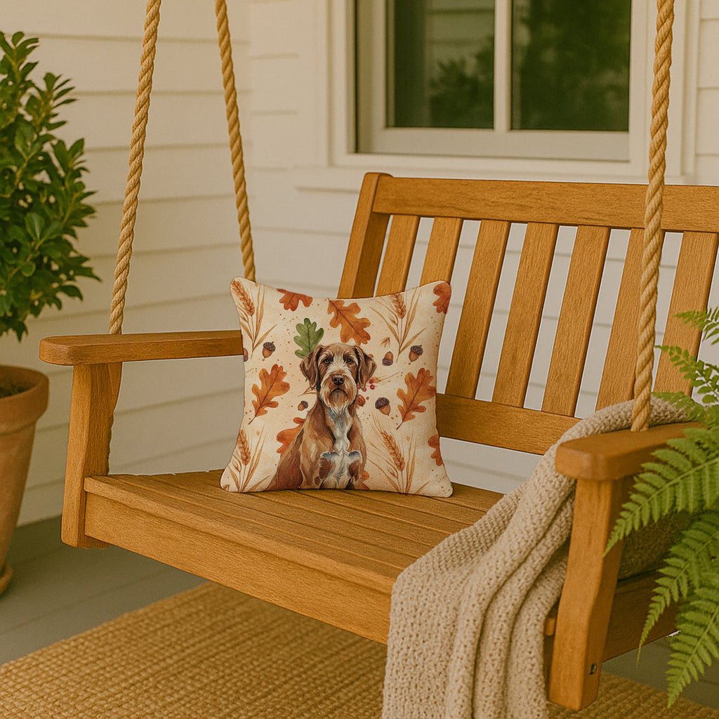 Wirehaired Pointing Griffon Heirloom Fall Decorative Throw Pillow 14x14 Indoor Outdoor Accent Cushion, Fabric Cover with Insert for Sofa, Bed, Porch & Living Room