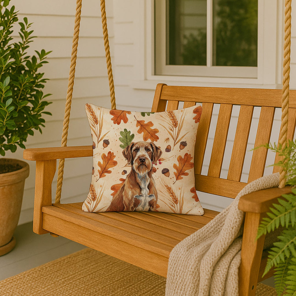 Wirehaired Pointing Griffon Heirloom Fall Decorative Throw Pillow 18x18 Indoor Outdoor Accent Cushion, Fabric Cover with Insert for Sofa, Bed, Porch & Living Room