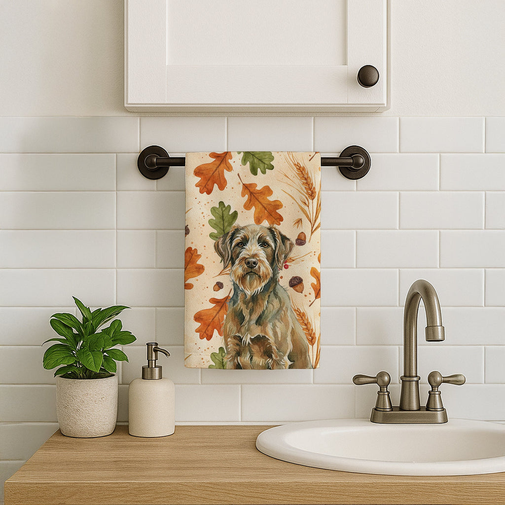 Chestnut Wirehaired Pointing Griffon Heirloom Fall Kitchen Towel Velour Plush Front and Cotton Loop Back Machine Washable