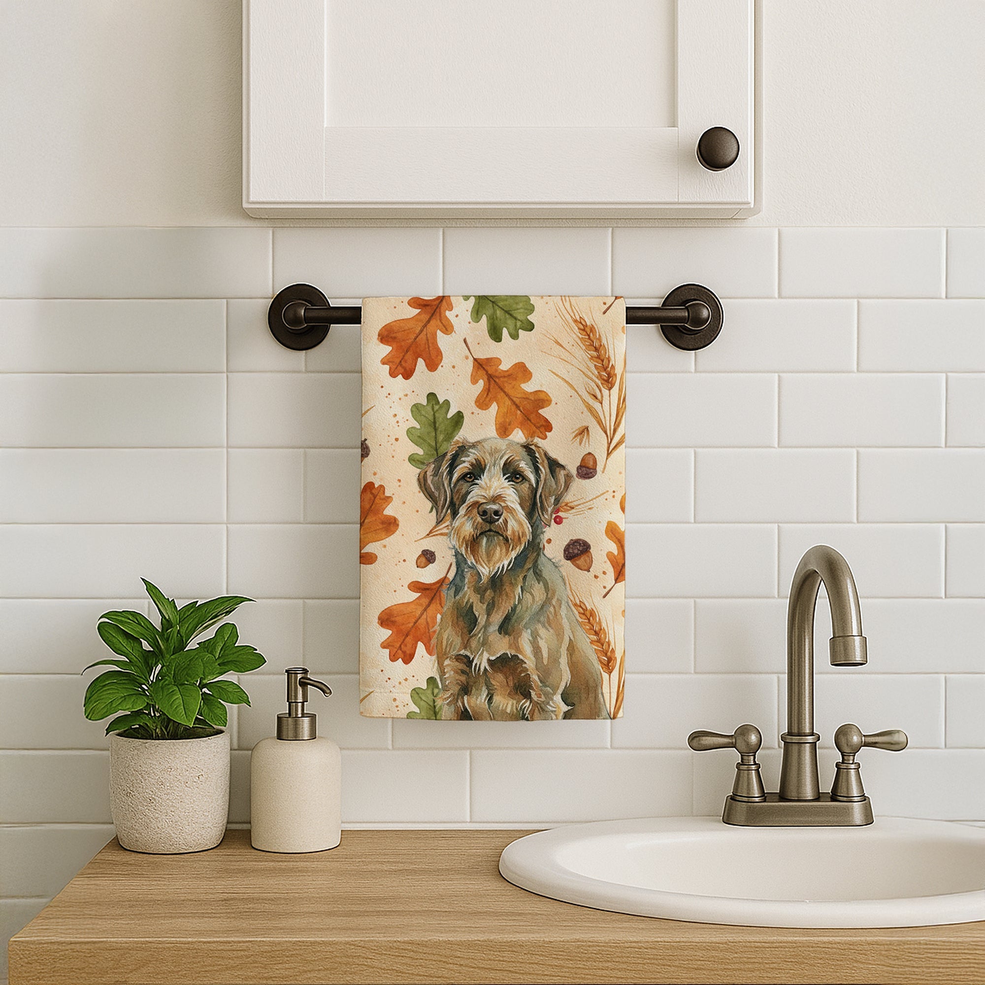 Chestnut Wirehaired Pointing Griffon Heirloom Fall Kitchen Towel Velour Plush Front and Cotton Loop Back Machine Washable