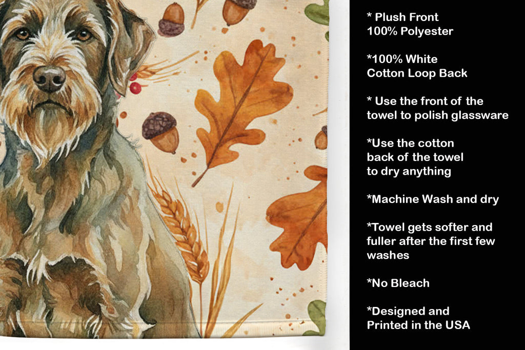 Chestnut Wirehaired Pointing Griffon Heirloom Fall Kitchen Towel Velour Plush Front and Cotton Loop Back Machine Washable