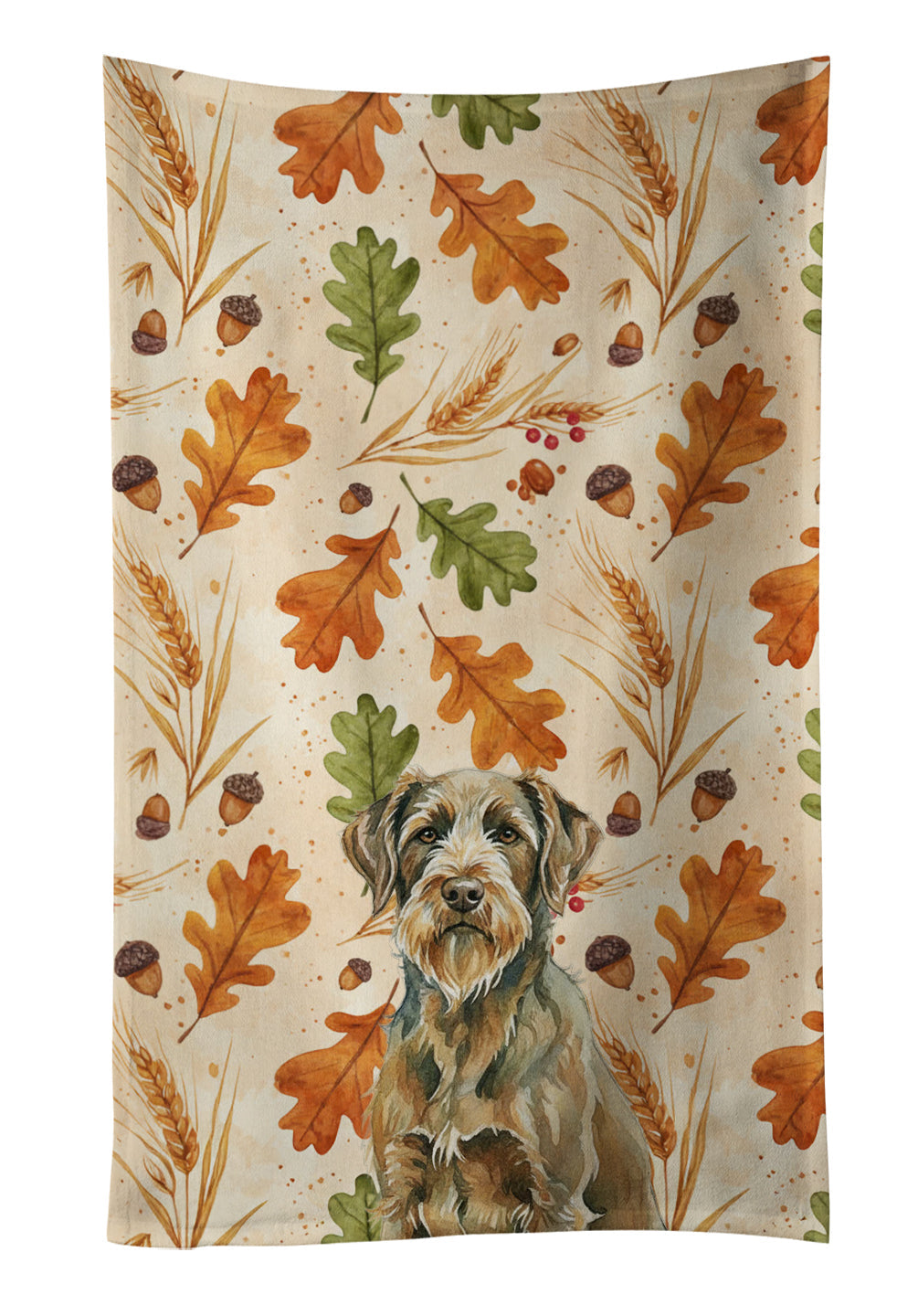 Chestnut Wirehaired Pointing Griffon Heirloom Fall Kitchen Towel Velour Plush Front and Cotton Loop Back Machine Washable