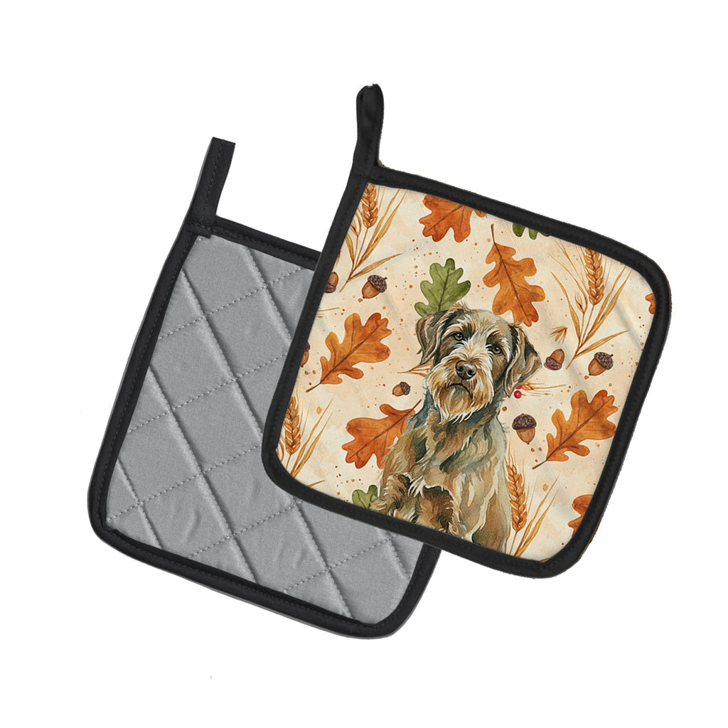 Chestnut Wirehaired Pointing Griffon Heirloom Fall Pot Holder Set of 2 Heat Resistant Quilted Hot Pads 7.5 x 7.5 Inch, Insulated Kitchen Trivets for Cooking & Baking