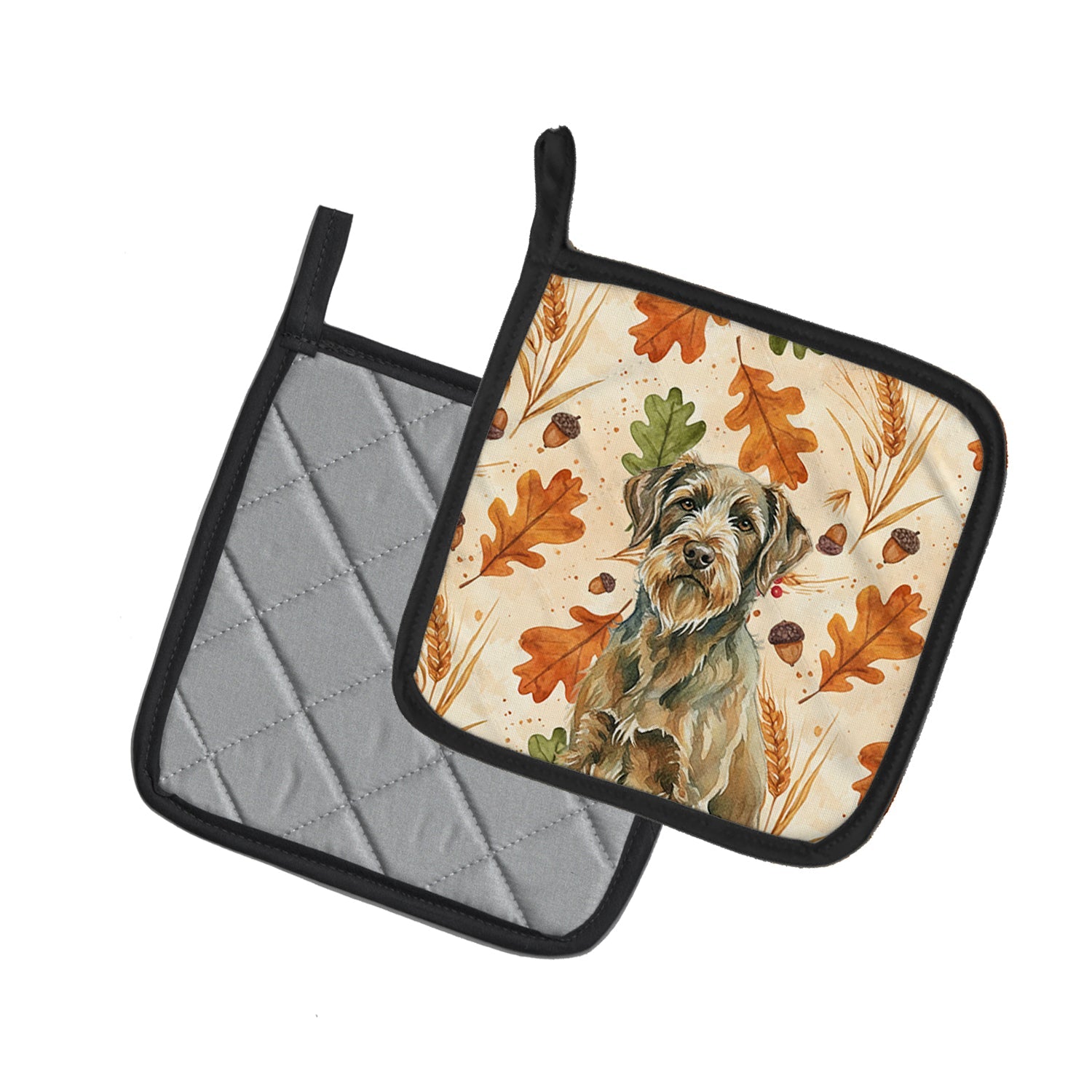 Chestnut Wirehaired Pointing Griffon Heirloom Fall Pot Holder Set of 2 Heat Resistant Quilted Hot Pads 7.5 x 7.5 Inch, Insulated Kitchen Trivets for Cooking & Baking