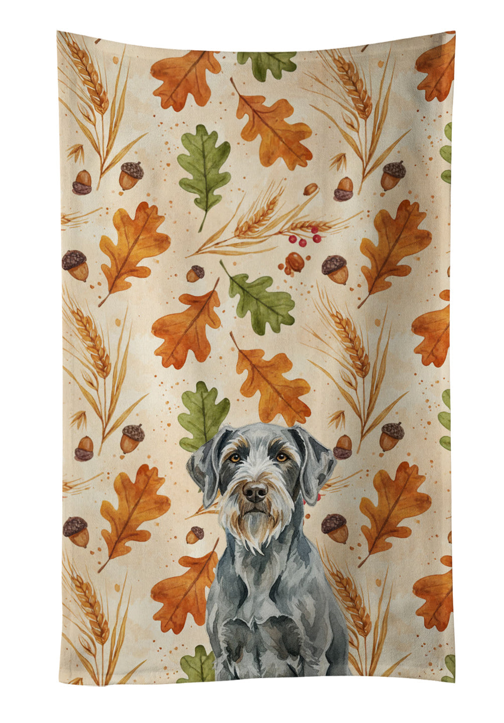 Steel Gray Wirehaired Pointing Griffon Heirloom Fall Kitchen Towel Velour Plush Front and Cotton Loop Back Machine Washable