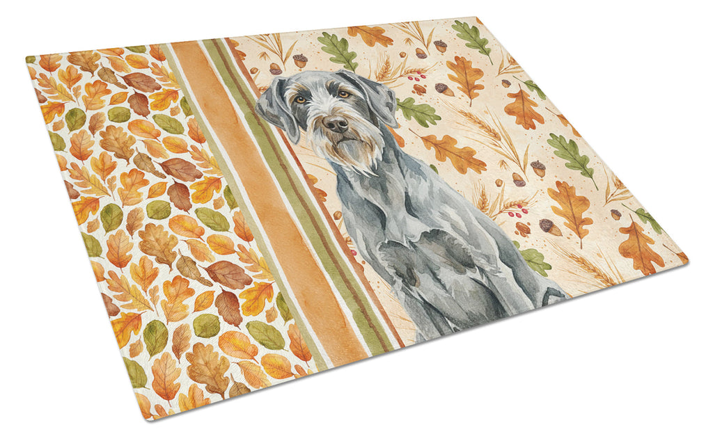 Steel Gray Wirehaired Pointing Griffon Heirloom Fall Cutting Board Tempered Glass Kitchen Cutting Surface, Heat Resistant Chopping, Non-Slip Feet, Food Prep & Serving