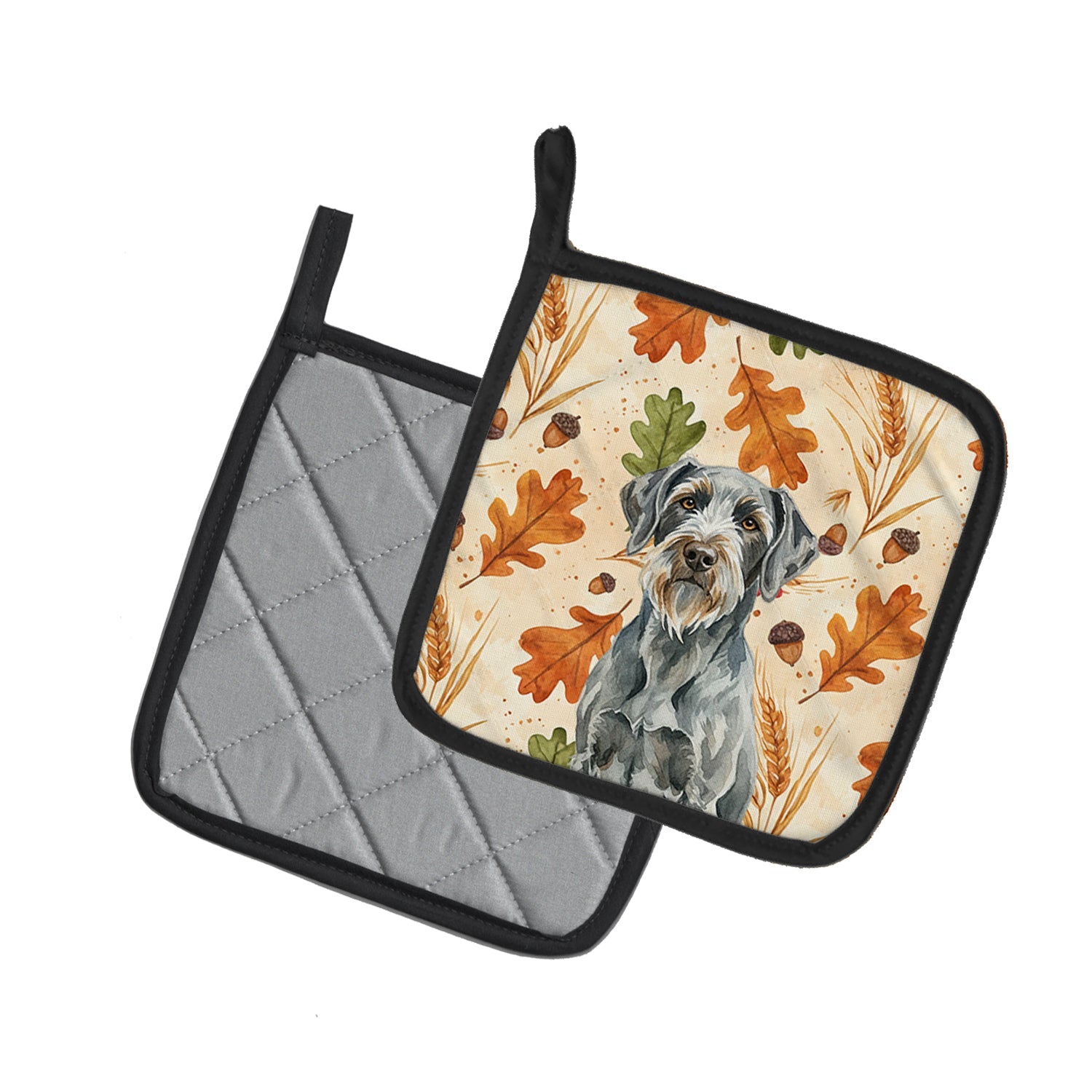 Steel Gray Wirehaired Pointing Griffon Heirloom Fall Pot Holder Set of 2 Heat Resistant Quilted Hot Pads 7.5 x 7.5 Inch, Insulated Kitchen Trivets for Cooking & Baking