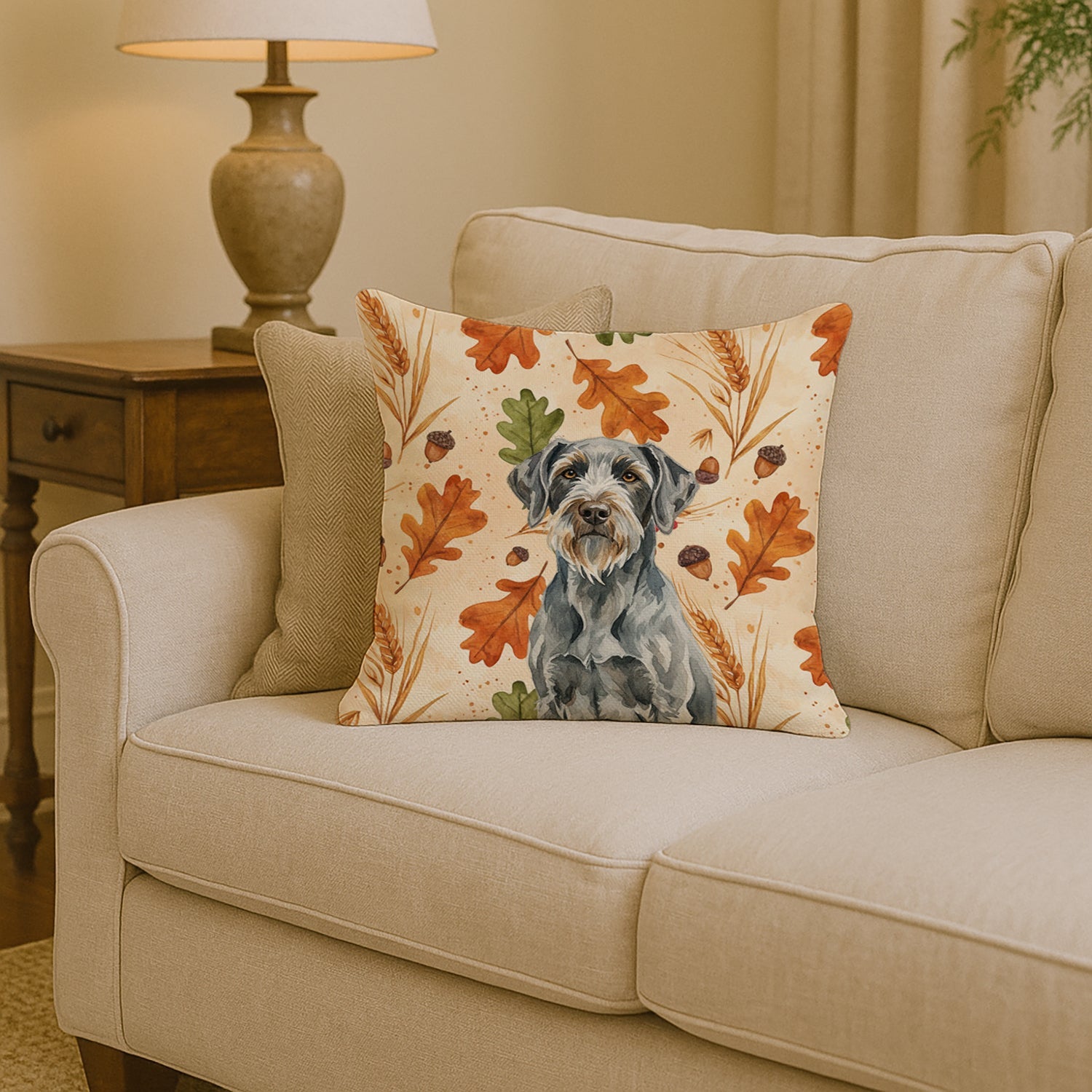 Steel Gray Wirehaired Pointing Griffon Heirloom Fall Decorative Throw Pillow 14x14 Indoor Outdoor Accent Cushion, Fabric Cover with Insert for Sofa, Bed, Porch & Living Room