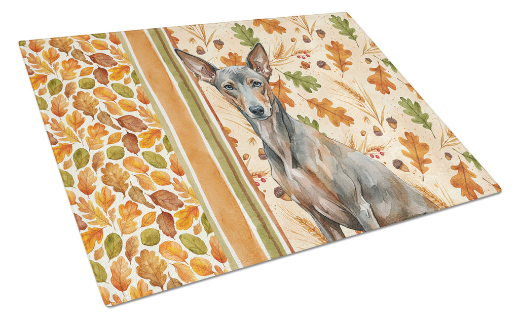 Xoloitzcuintli Heirloom Fall Cutting Board Tempered Glass Kitchen Cutting Surface, Heat Resistant Chopping, Non-Slip Feet, Food Prep & Serving