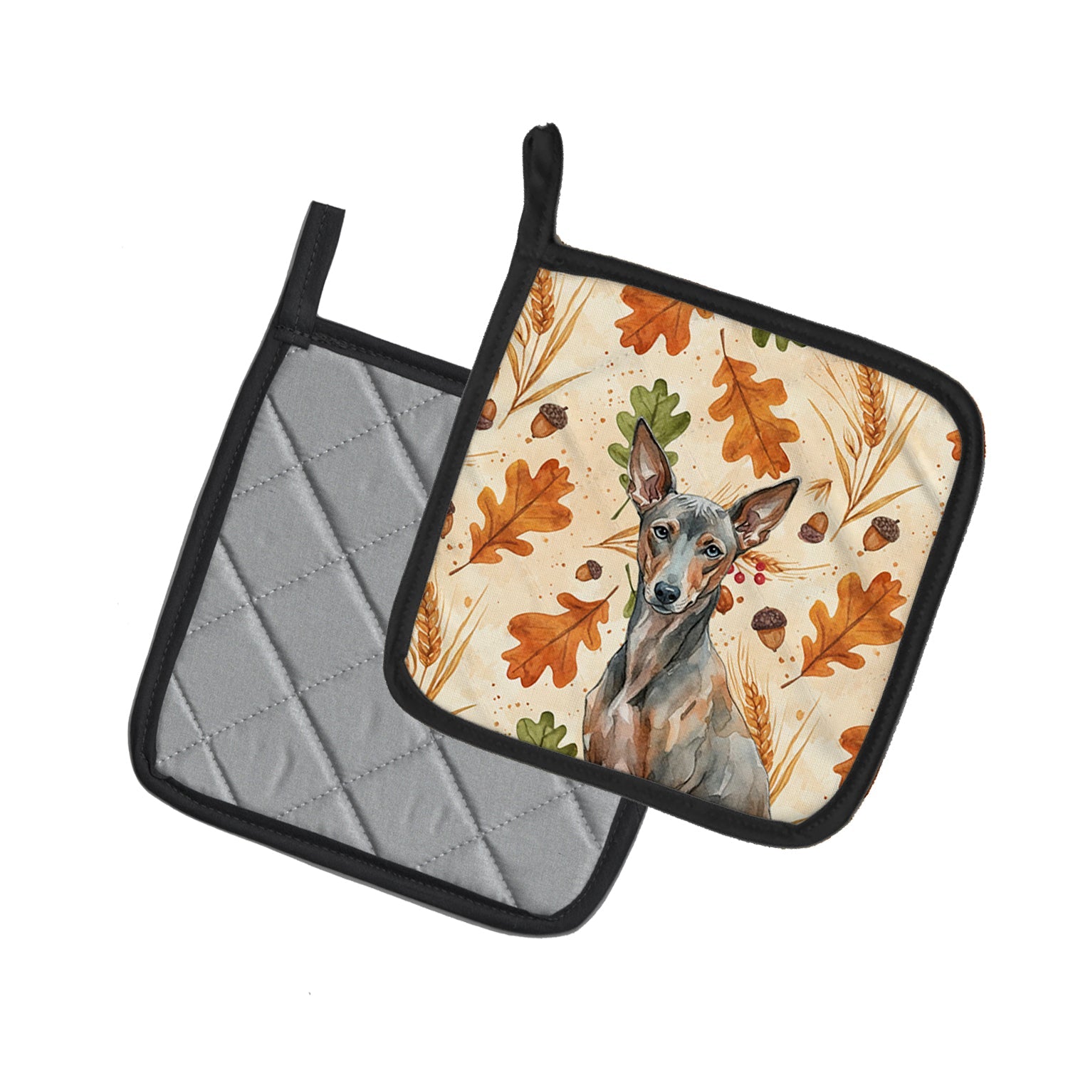 Xoloitzcuintli Heirloom Fall Pot Holder Set of 2 Heat Resistant Quilted Hot Pads 7.5 x 7.5 Inch, Insulated Kitchen Trivets for Cooking & Baking