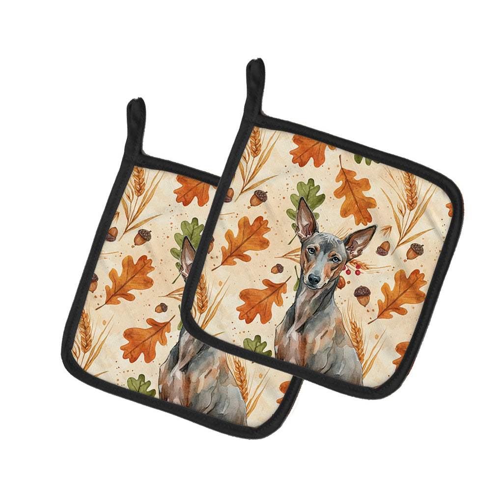 Xoloitzcuintli Heirloom Fall Pot Holder Set of 2 Heat Resistant Quilted Hot Pads 7.5 x 7.5 Inch, Insulated Kitchen Trivets for Cooking & Baking