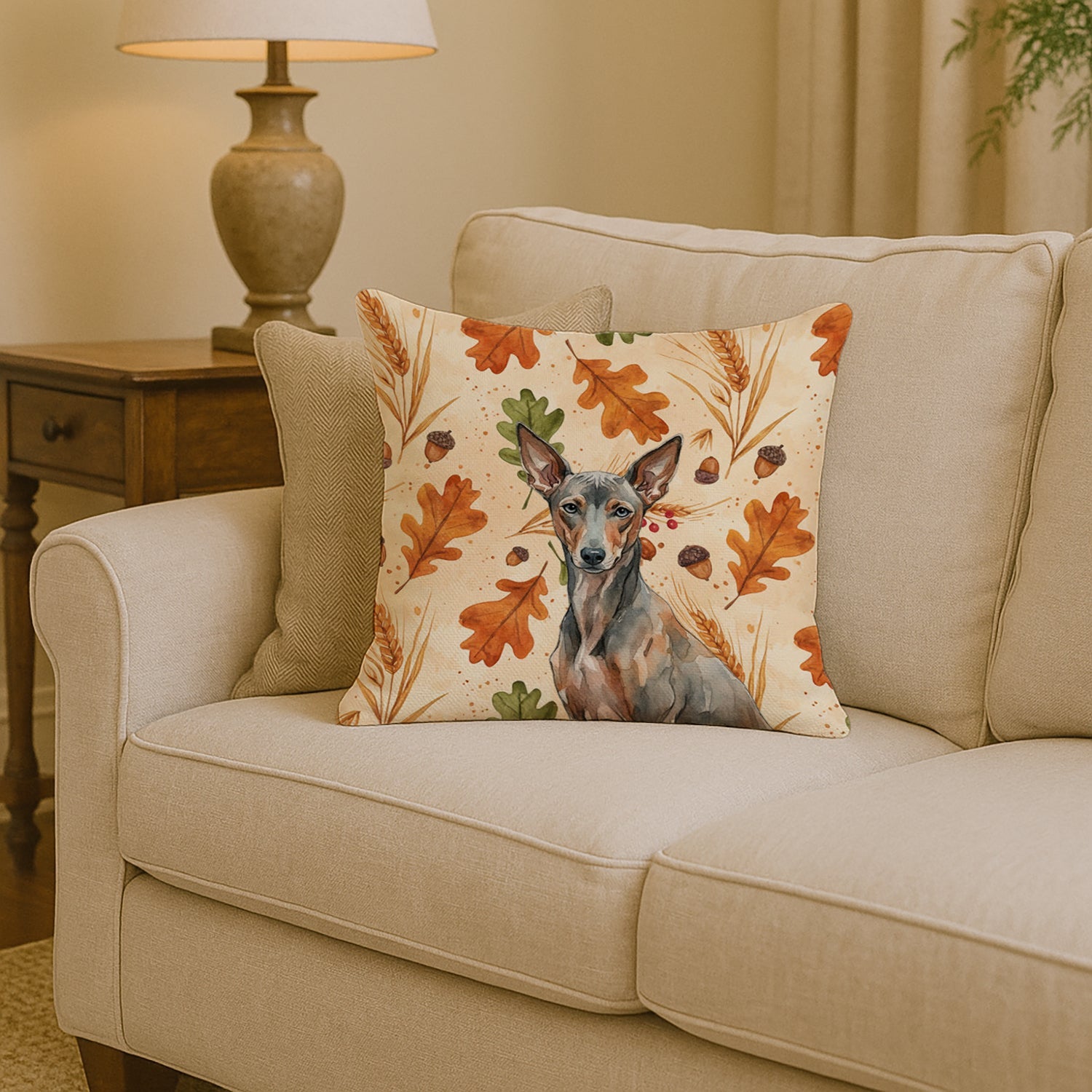 Xoloitzcuintli Heirloom Fall Decorative Throw Pillow 14x14 Indoor Outdoor Accent Cushion, Fabric Cover with Insert for Sofa, Bed, Porch & Living Room