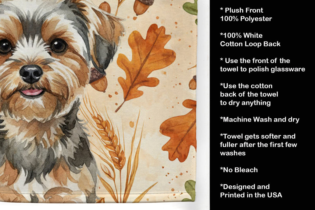 Yorkiepoo Heirloom Fall Kitchen Towel Velour Plush Front and Cotton Loop Back Machine Washable