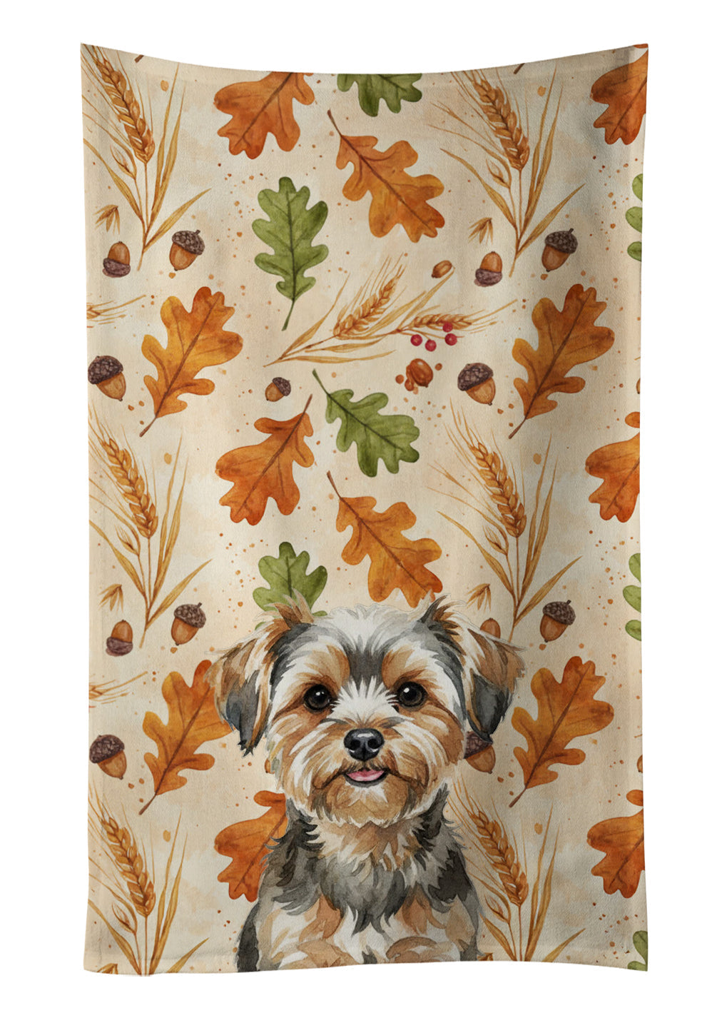 Yorkiepoo Heirloom Fall Kitchen Towel Velour Plush Front and Cotton Loop Back Machine Washable