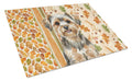 Yorkiepoo Heirloom Fall Cutting Board Tempered Glass Kitchen Cutting Surface, Heat Resistant Chopping, Non-Slip Feet, Food Prep & Serving