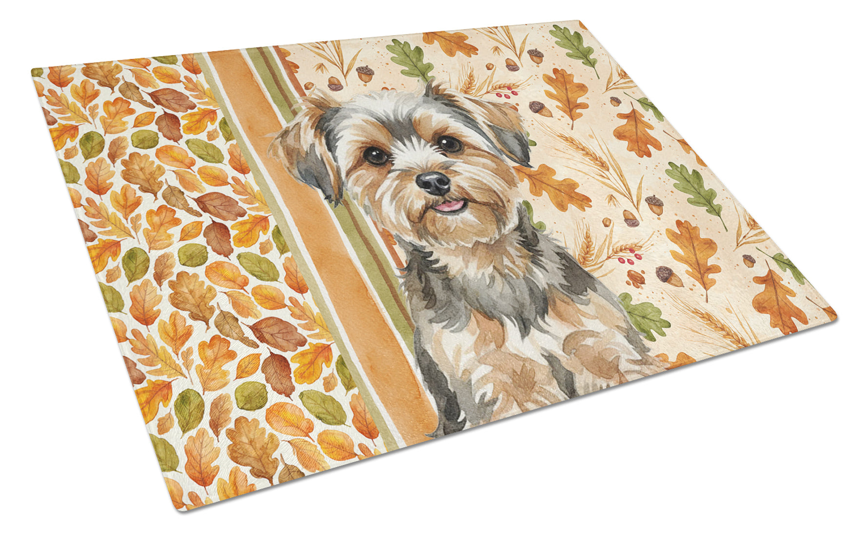 Yorkiepoo Heirloom Fall Cutting Board Tempered Glass Kitchen Cutting Surface, Heat Resistant Chopping, Non-Slip Feet, Food Prep & Serving