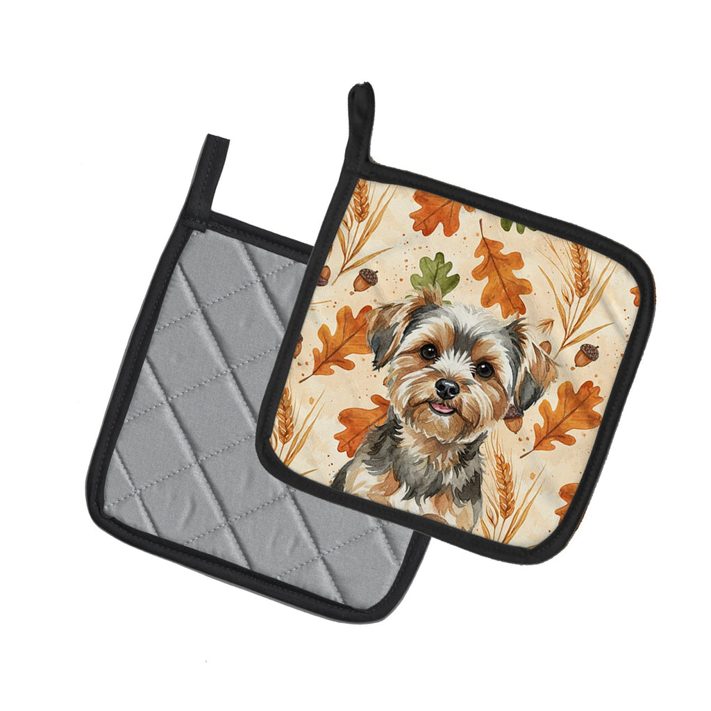 Yorkiepoo Heirloom Fall Pot Holder Set of 2 Heat Resistant Quilted Hot Pads 7.5 x 7.5 Inch, Insulated Kitchen Trivets for Cooking & Baking