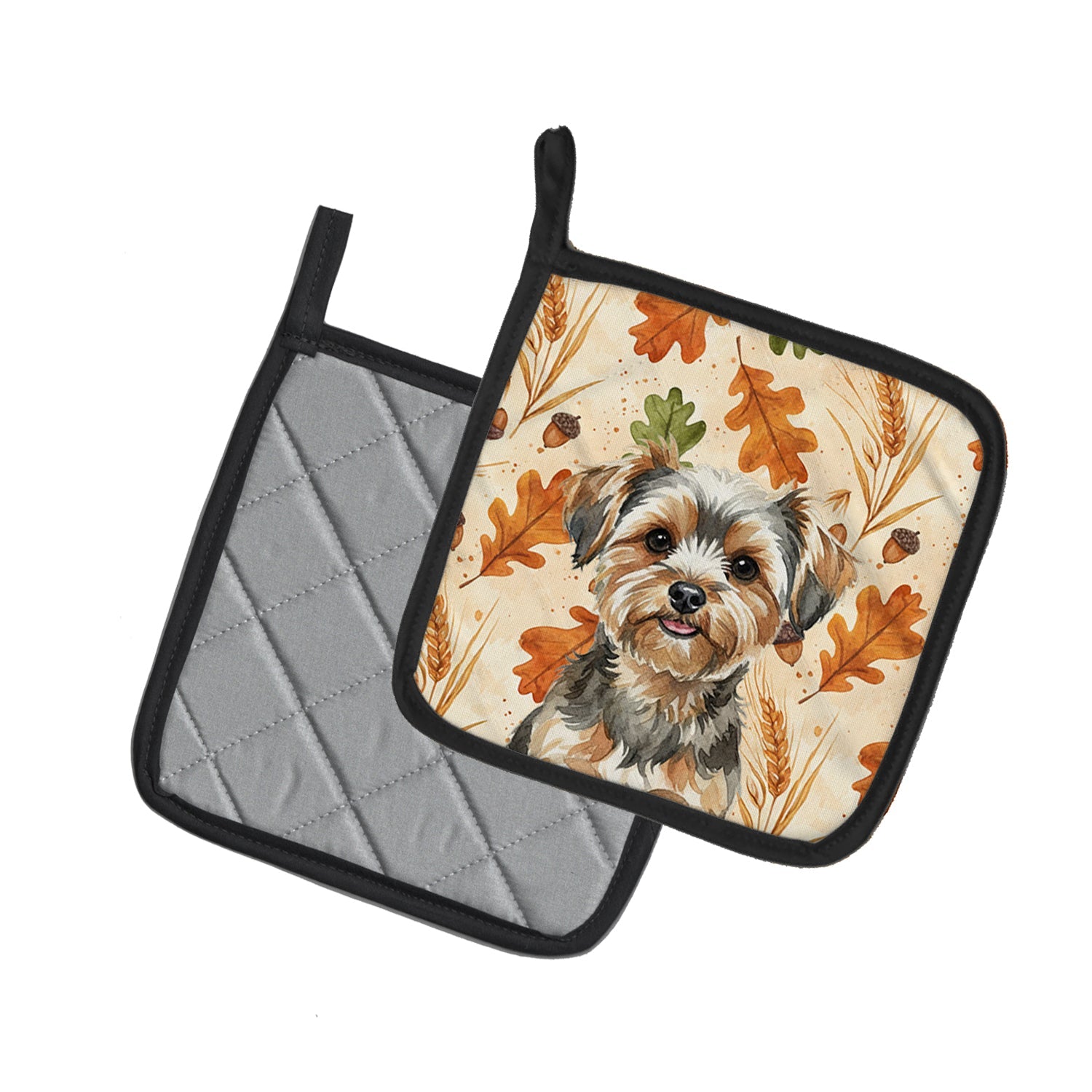 Yorkiepoo Heirloom Fall Pot Holder Set of 2 Heat Resistant Quilted Hot Pads 7.5 x 7.5 Inch, Insulated Kitchen Trivets for Cooking & Baking