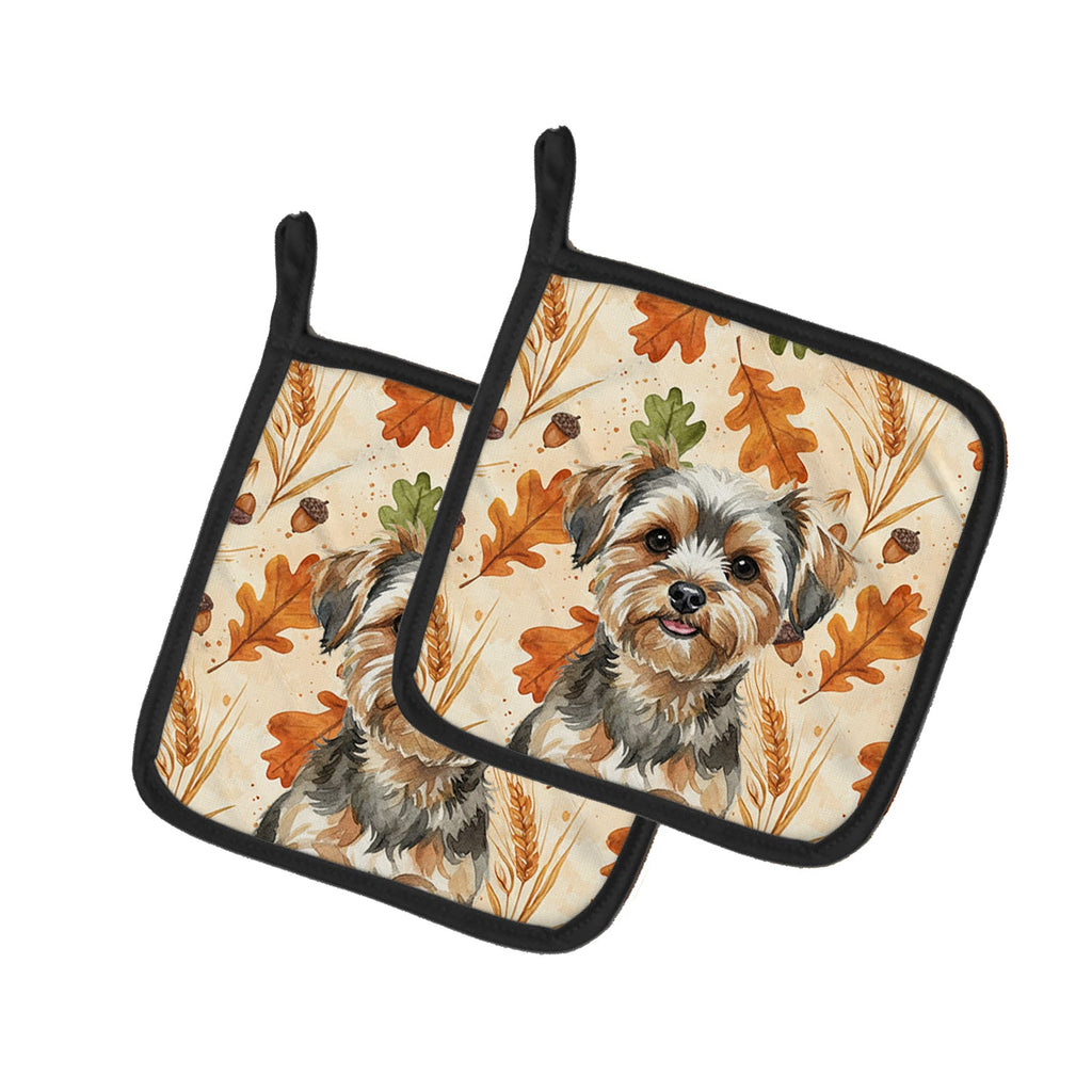 Yorkiepoo Heirloom Fall Pot Holder Set of 2 Heat Resistant Quilted Hot Pads 7.5 x 7.5 Inch, Insulated Kitchen Trivets for Cooking & Baking