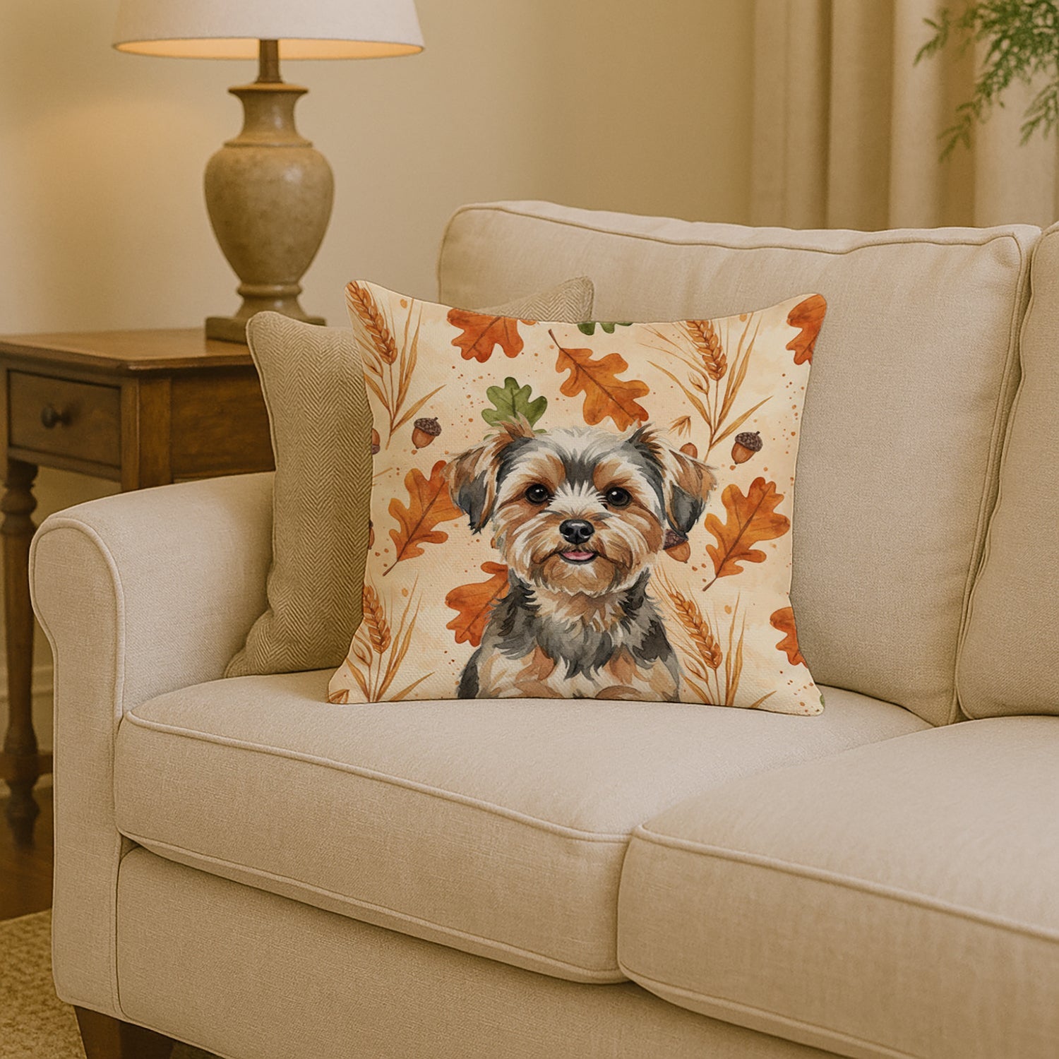 Yorkiepoo Heirloom Fall Decorative Throw Pillow 14x14 Indoor Outdoor Accent Cushion, Fabric Cover with Insert for Sofa, Bed, Porch & Living Room