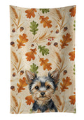 Black and Tan Yorkshire Terrier Heirloom Fall Kitchen Towel Velour Plush Front and Cotton Loop Back Machine Washable