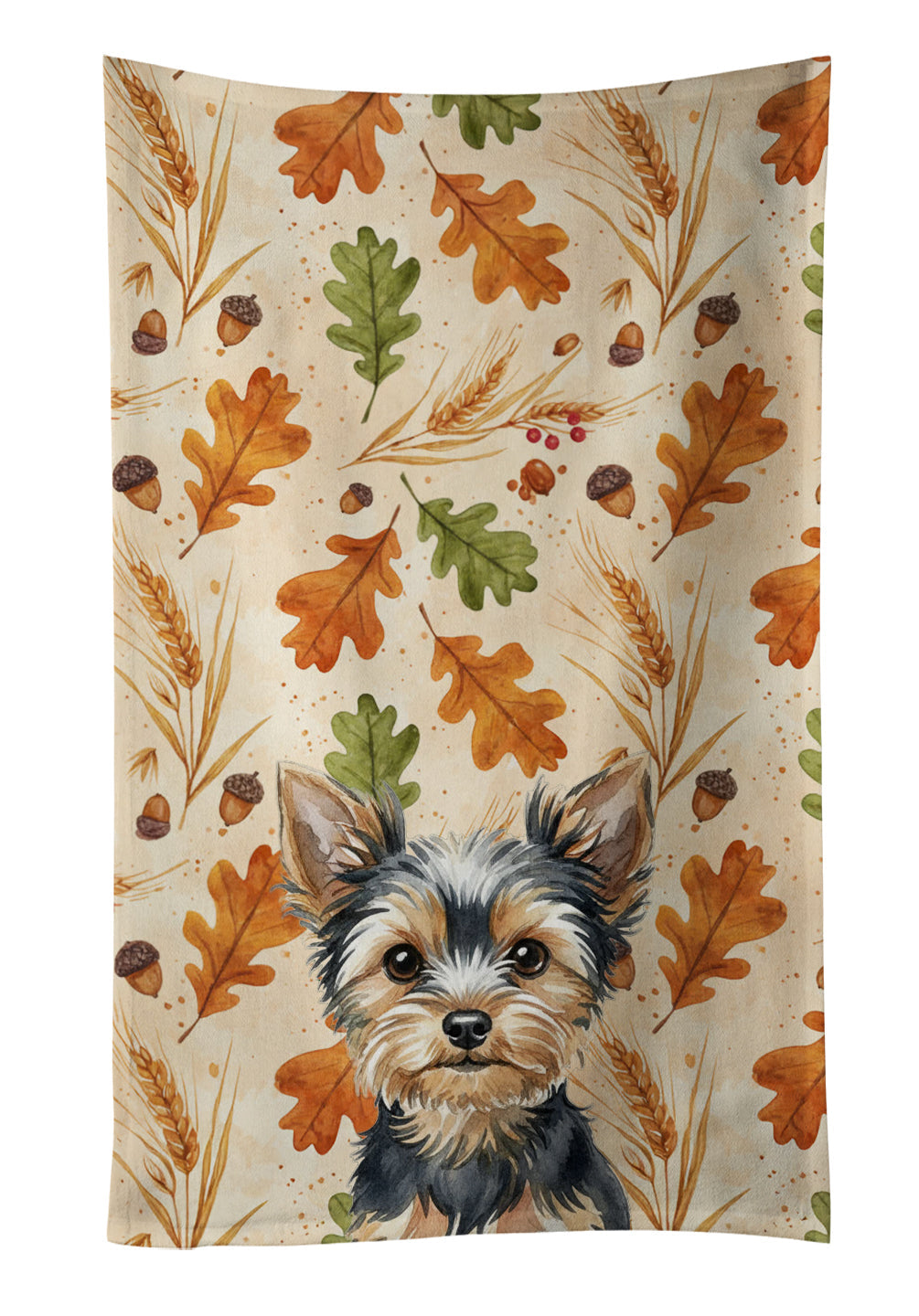 Black and Tan Yorkshire Terrier Heirloom Fall Kitchen Towel Velour Plush Front and Cotton Loop Back Machine Washable