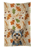 Blue and Tan Yorkshire Terrier Heirloom Fall Kitchen Towel Velour Plush Front and Cotton Loop Back Machine Washable
