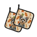 Blue and Tan Yorkshire Terrier Heirloom Fall Pot Holder Set of 2 Heat Resistant Quilted Hot Pads 7.5 x 7.5 Inch, Insulated Kitchen Trivets for Cooking & Baking