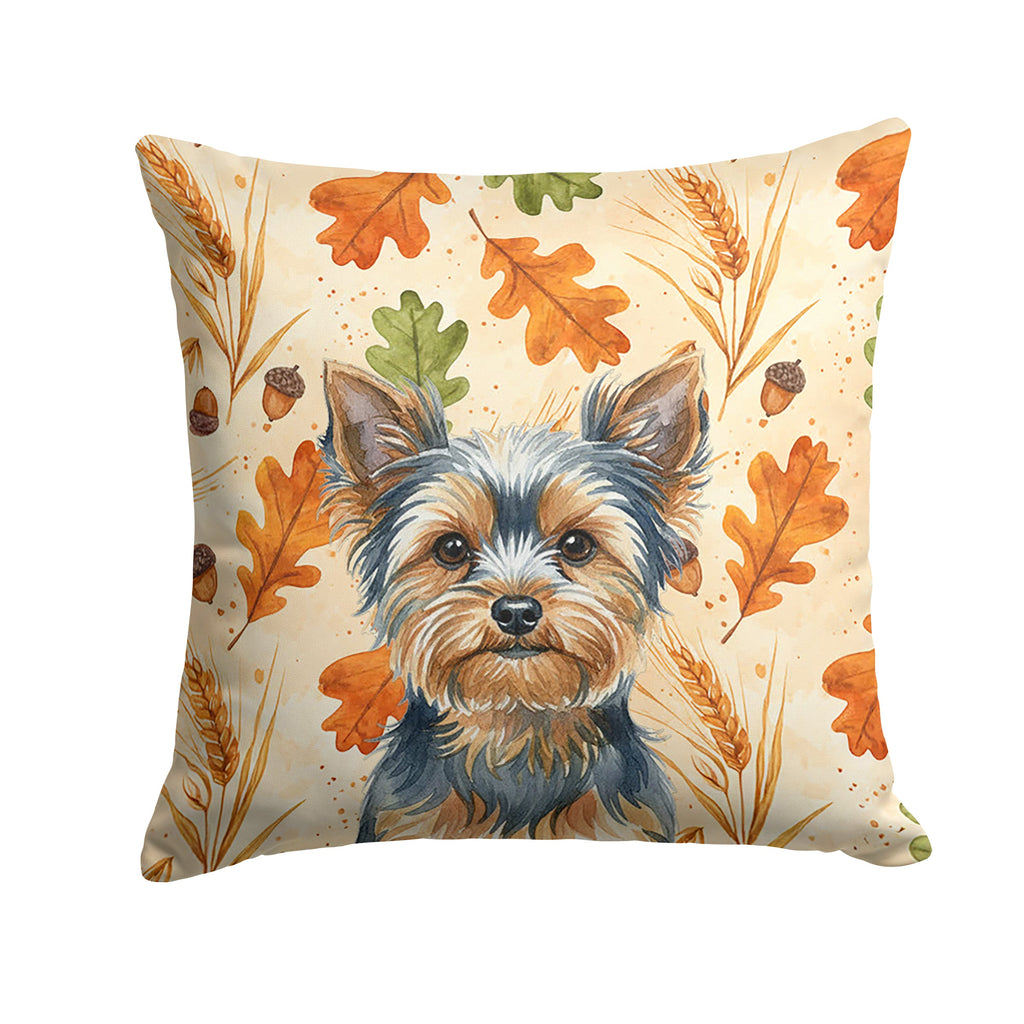 Blue and Tan Yorkshire Terrier Heirloom Fall Decorative Throw Pillow 14x14 Indoor Outdoor Accent Cushion, Fabric Cover with Insert for Sofa, Bed, Porch & Living Room