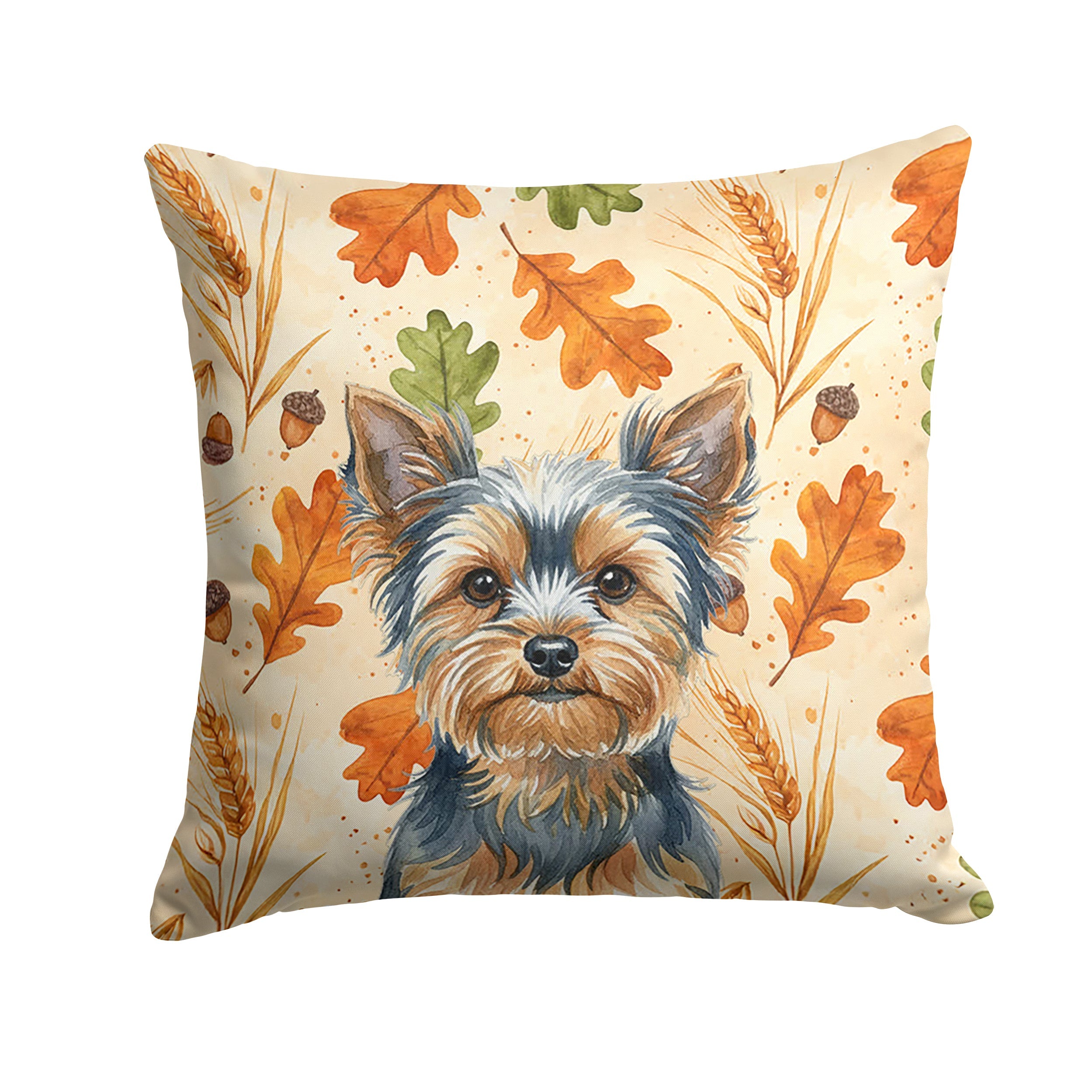 Blue and Tan Yorkshire Terrier Heirloom Fall Decorative Throw Pillow 18x18 Indoor Outdoor Accent Cushion, Fabric Cover with Insert for Sofa, Bed, Porch & Living Room