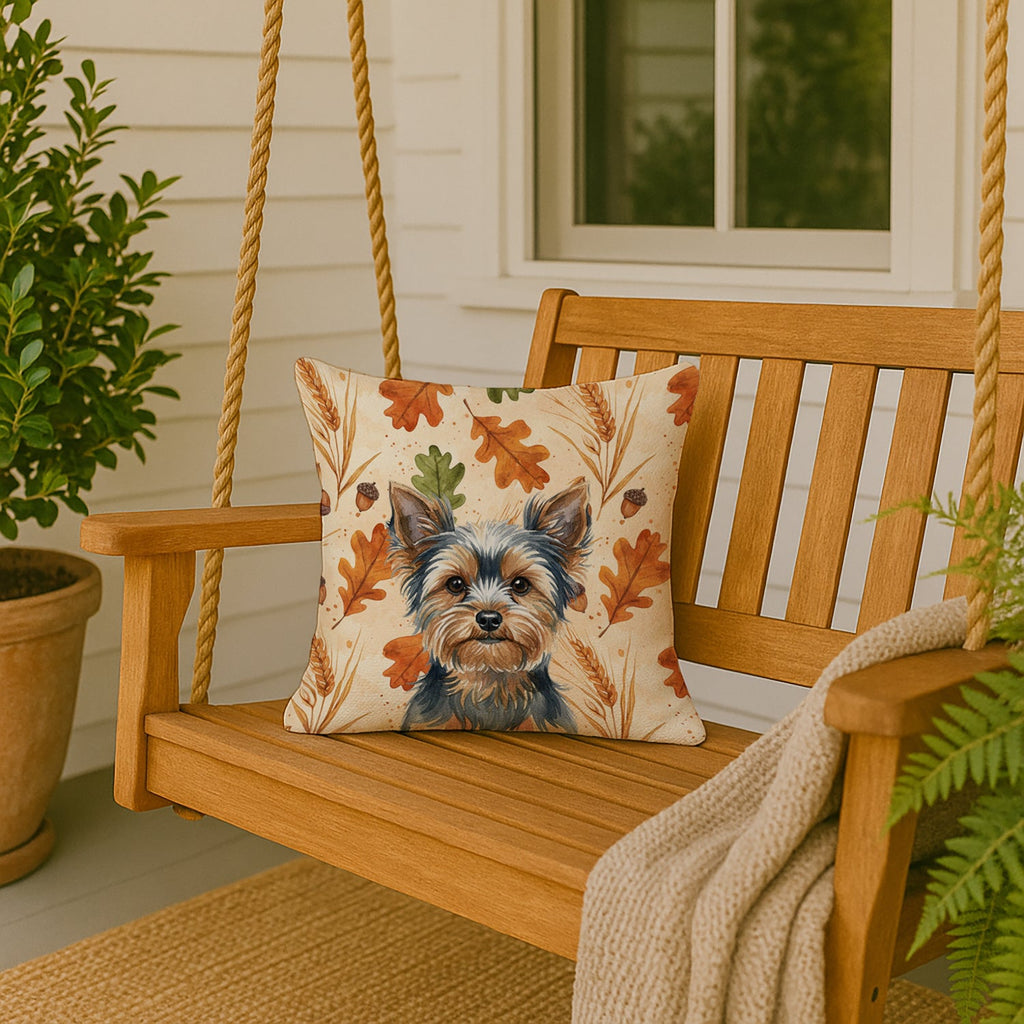 Blue and Tan Yorkshire Terrier Heirloom Fall Decorative Throw Pillow 18x18 Indoor Outdoor Accent Cushion, Fabric Cover with Insert for Sofa, Bed, Porch & Living Room