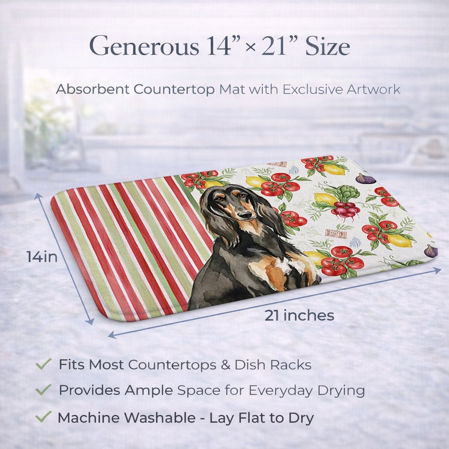 Black & Tan Afghan Hound Vegetables Dish Drying Mat Absorbent Dish Drying Mat Pad for Kitchen Counter Dish Drainer Mat for Countertop, 14 x 21", Multicolor