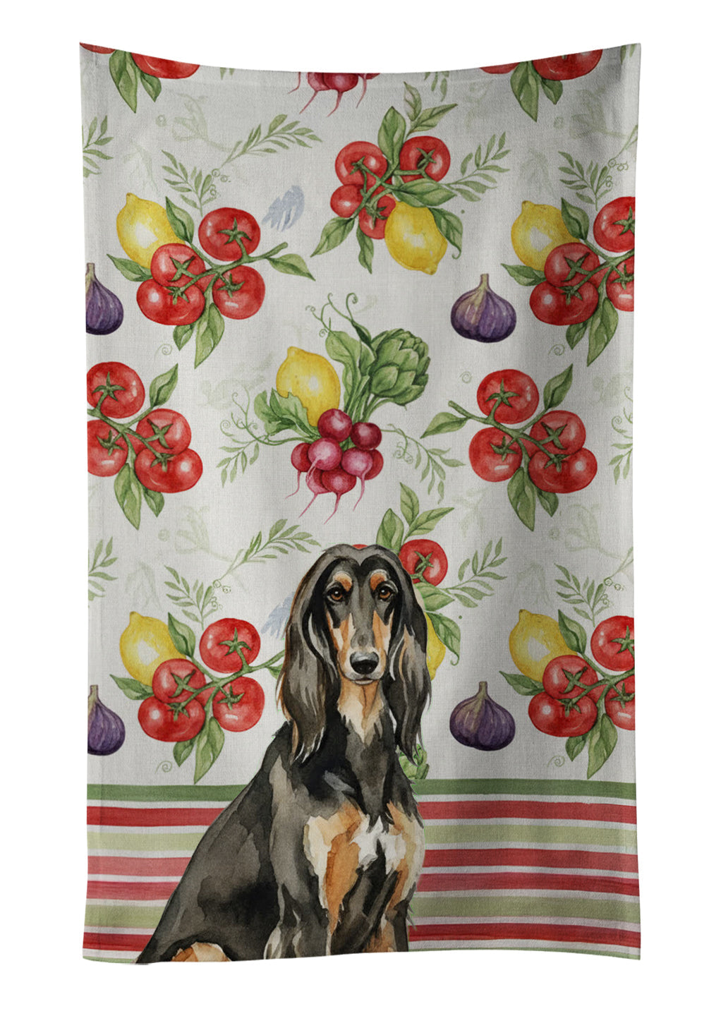Black & Tan Afghan Hound Vegetables Kitchen Towel Velour Plush Front and Cotton Loop Back Machine Washable