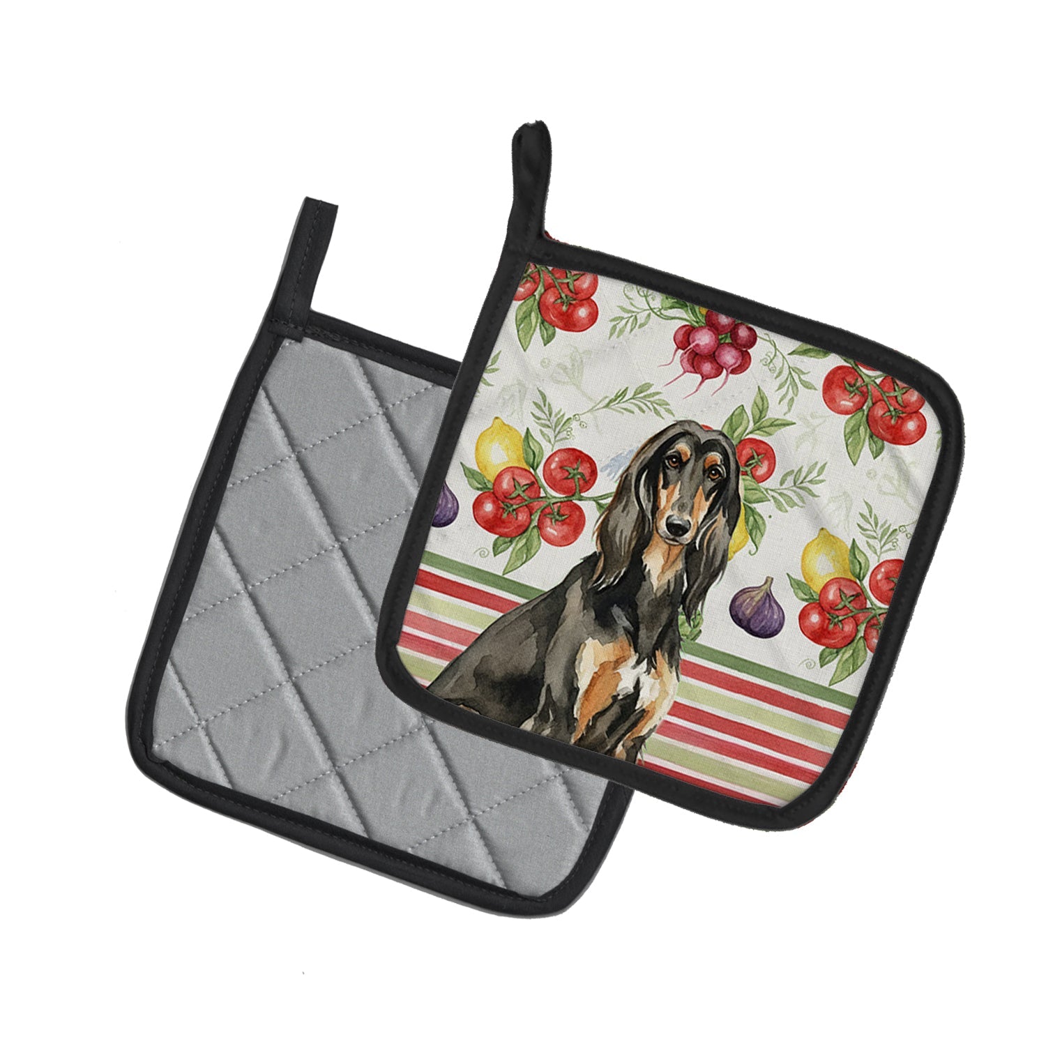 Black & Tan Afghan Hound Vegetables Pot Holder Set of 2 Heat Resistant Quilted Hot Pads 7.5 x 7.5 Inch, Insulated Kitchen Trivets for Cooking & Baking
