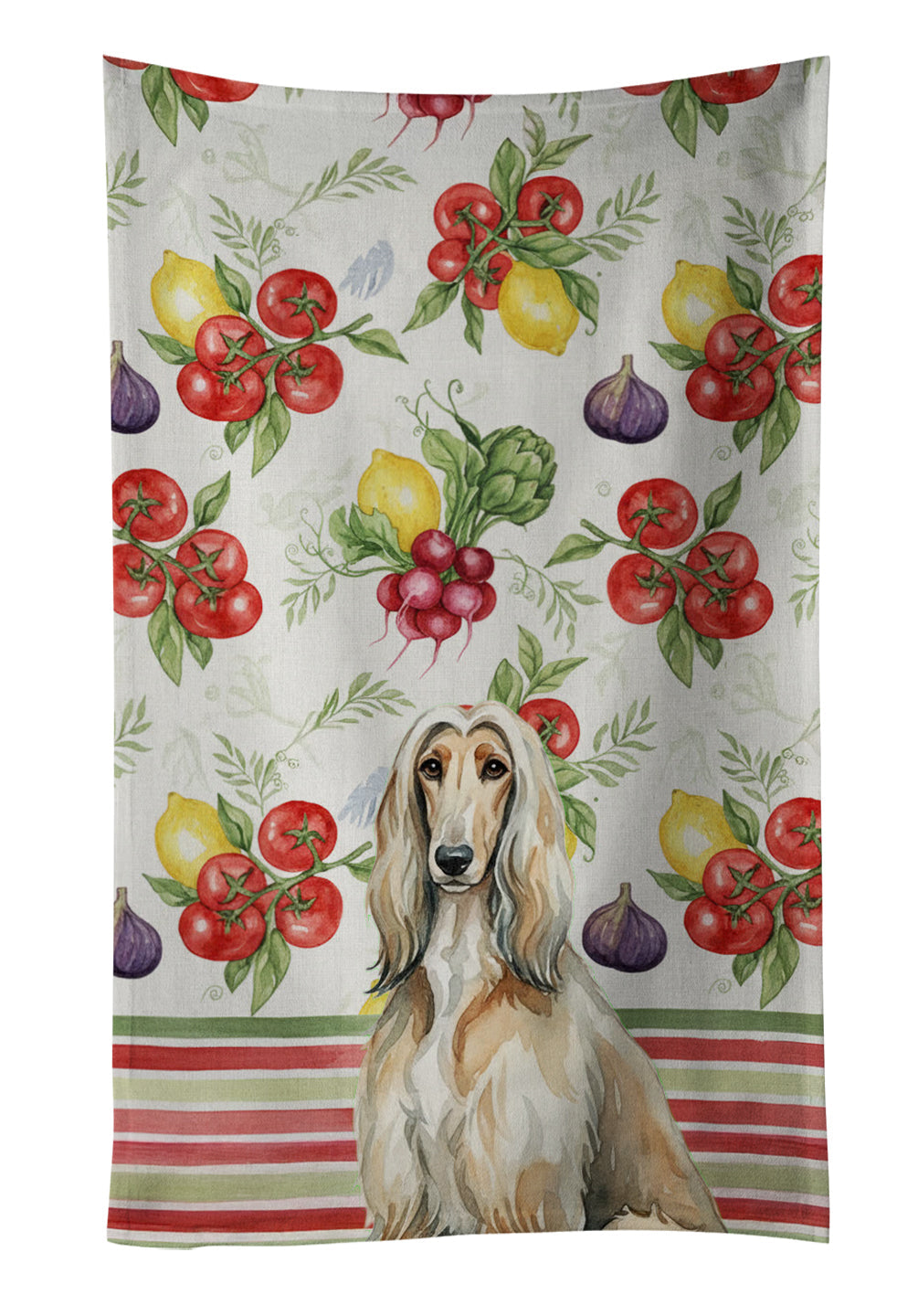 Afghan Hound Vegetables Kitchen Towel Velour Plush Front and Cotton Loop Back Machine Washable