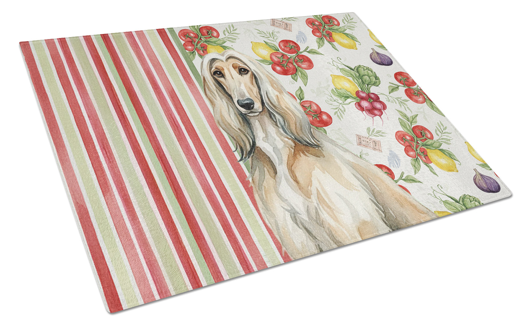 Afghan Hound Vegetables Cutting Board Tempered Glass Kitchen Cutting Surface, Heat Resistant Chopping, Non-Slip Feet, Food Prep & Serving