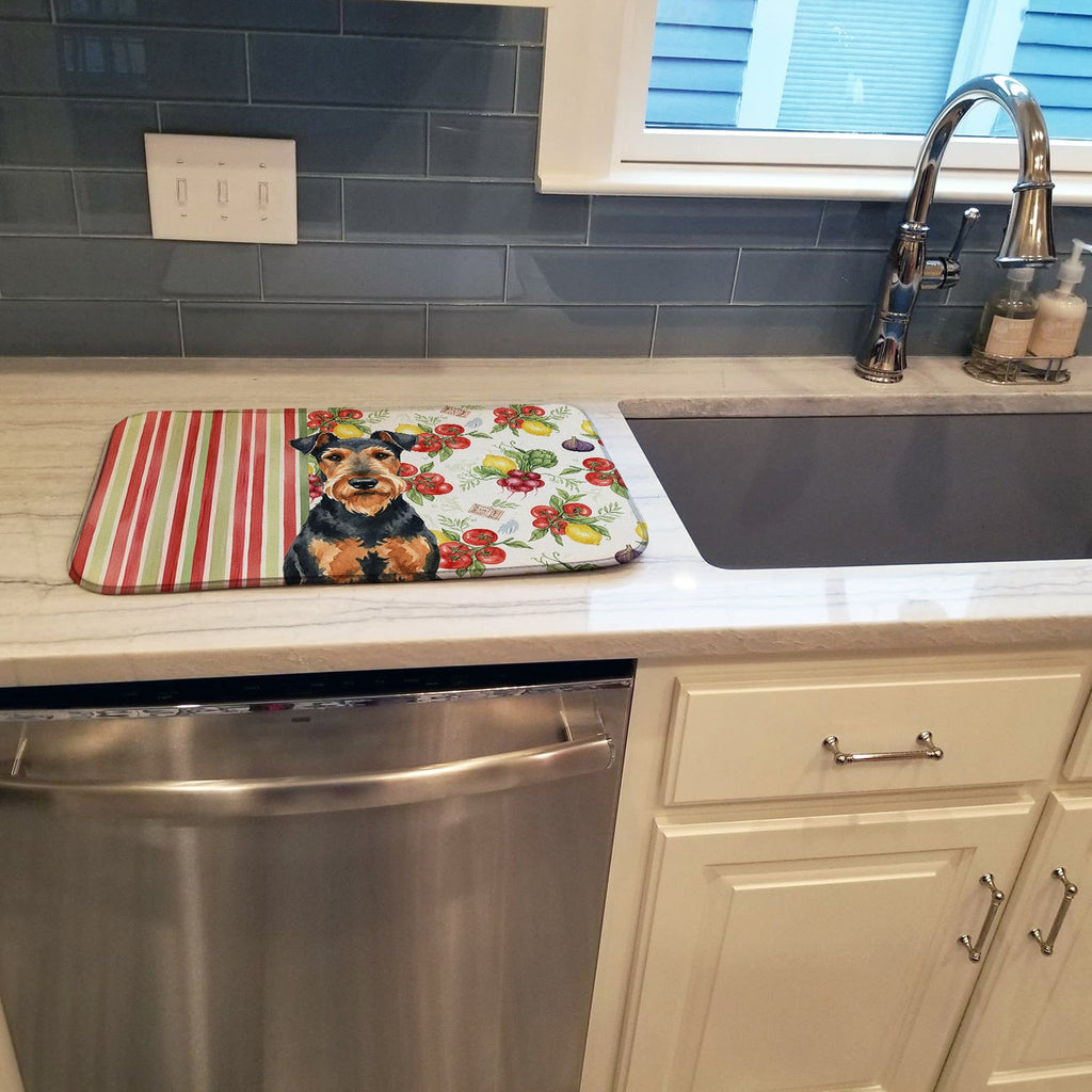 Airedale Terrier Vegetables Dish Drying Mat Absorbent Dish Drying Mat Pad for Kitchen Counter Dish Drainer Mat for Countertop, 14 x 21", Multicolor