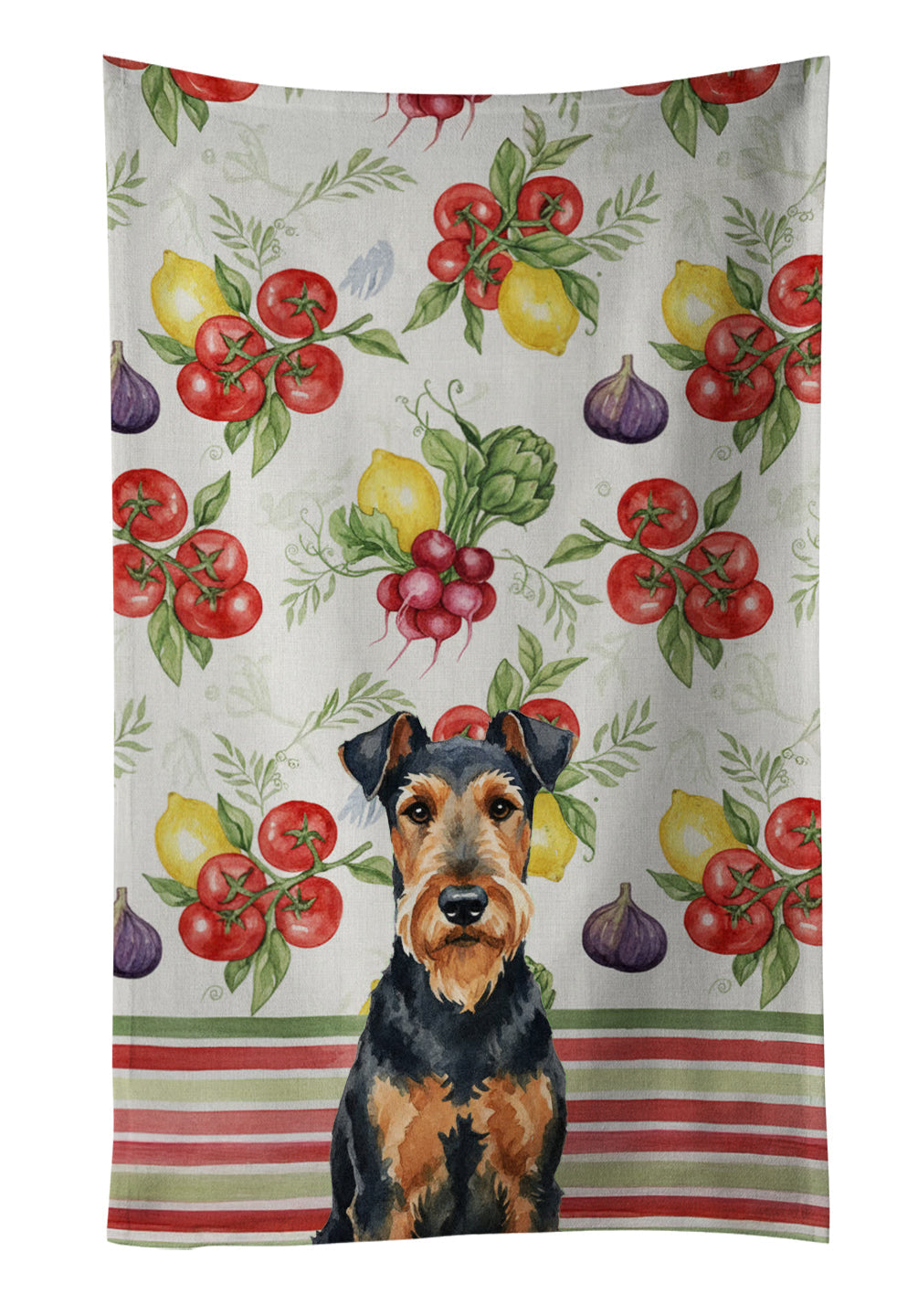 Airedale Terrier Vegetables Kitchen Towel Velour Plush Front and Cotton Loop Back Machine Washable