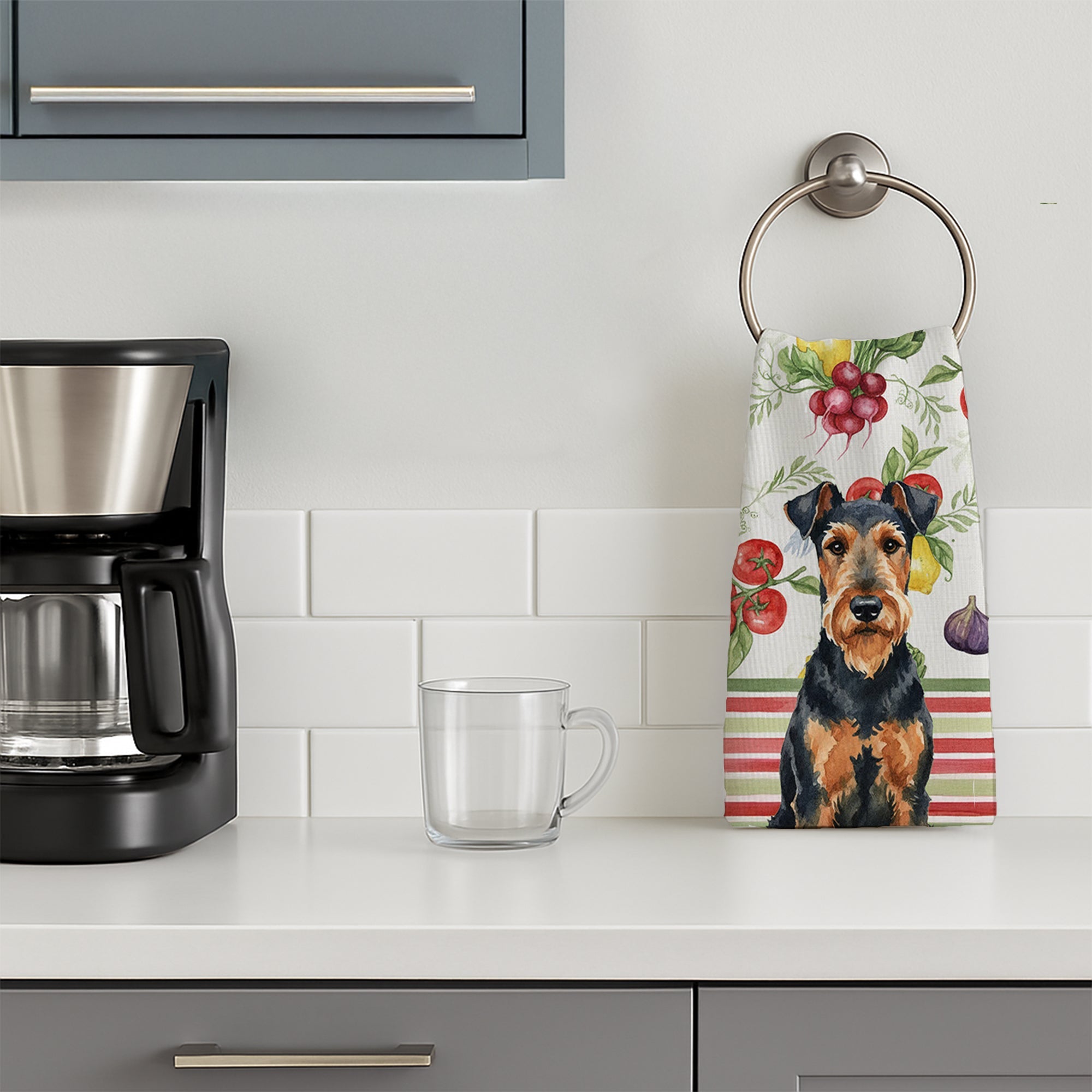 Airedale Terrier Vegetables Kitchen Towel Velour Plush Front and Cotton Loop Back Machine Washable