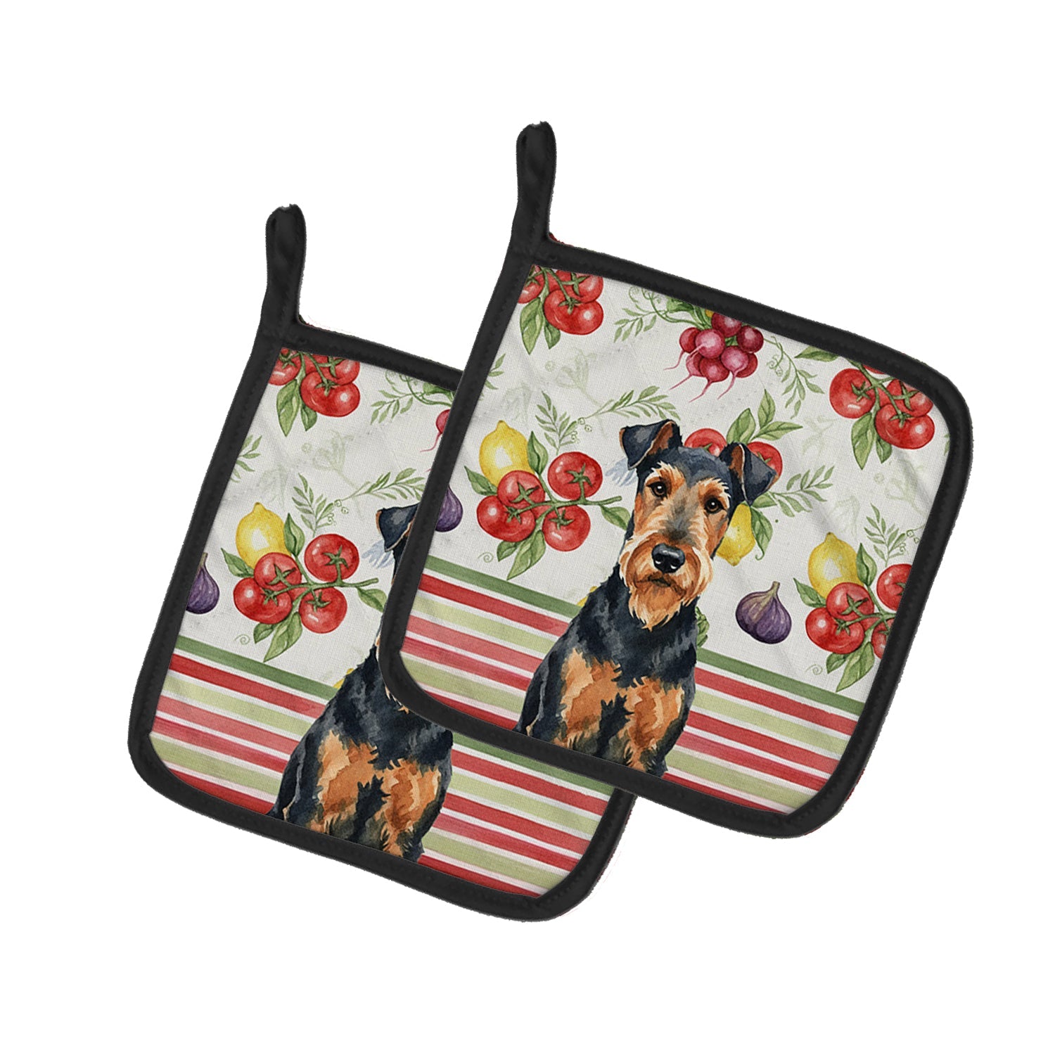 Airedale Terrier Vegetables Pot Holder Set of 2 Heat Resistant Quilted Hot Pads 7.5 x 7.5 Inch, Insulated Kitchen Trivets for Cooking & Baking
