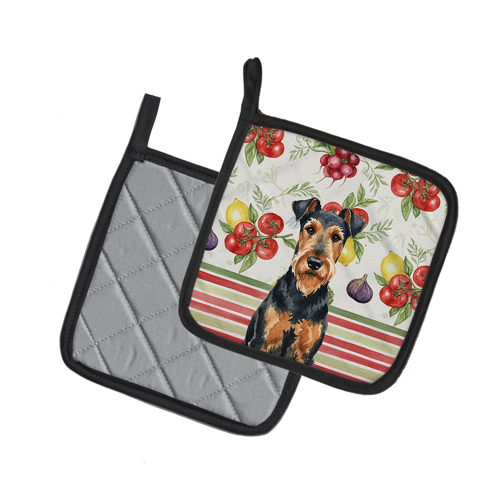 Airedale Terrier Vegetables Pot Holder Set of 2 Heat Resistant Quilted Hot Pads 7.5 x 7.5 Inch, Insulated Kitchen Trivets for Cooking & Baking