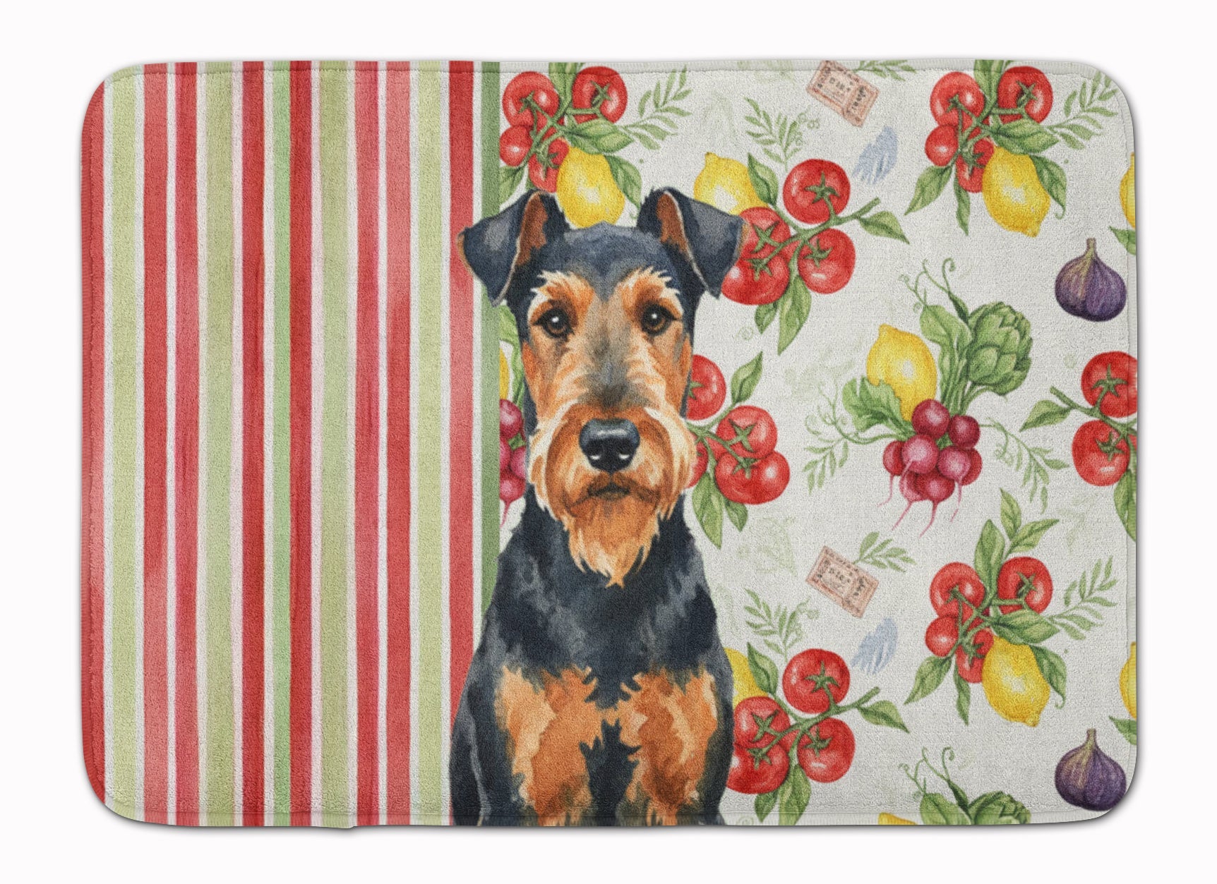 Airedale Terrier Vegetables Memory Foam Kitchen Mat Machine Washable Anti-Fatigue Cushion Comfort Bath or Kitchen Rug