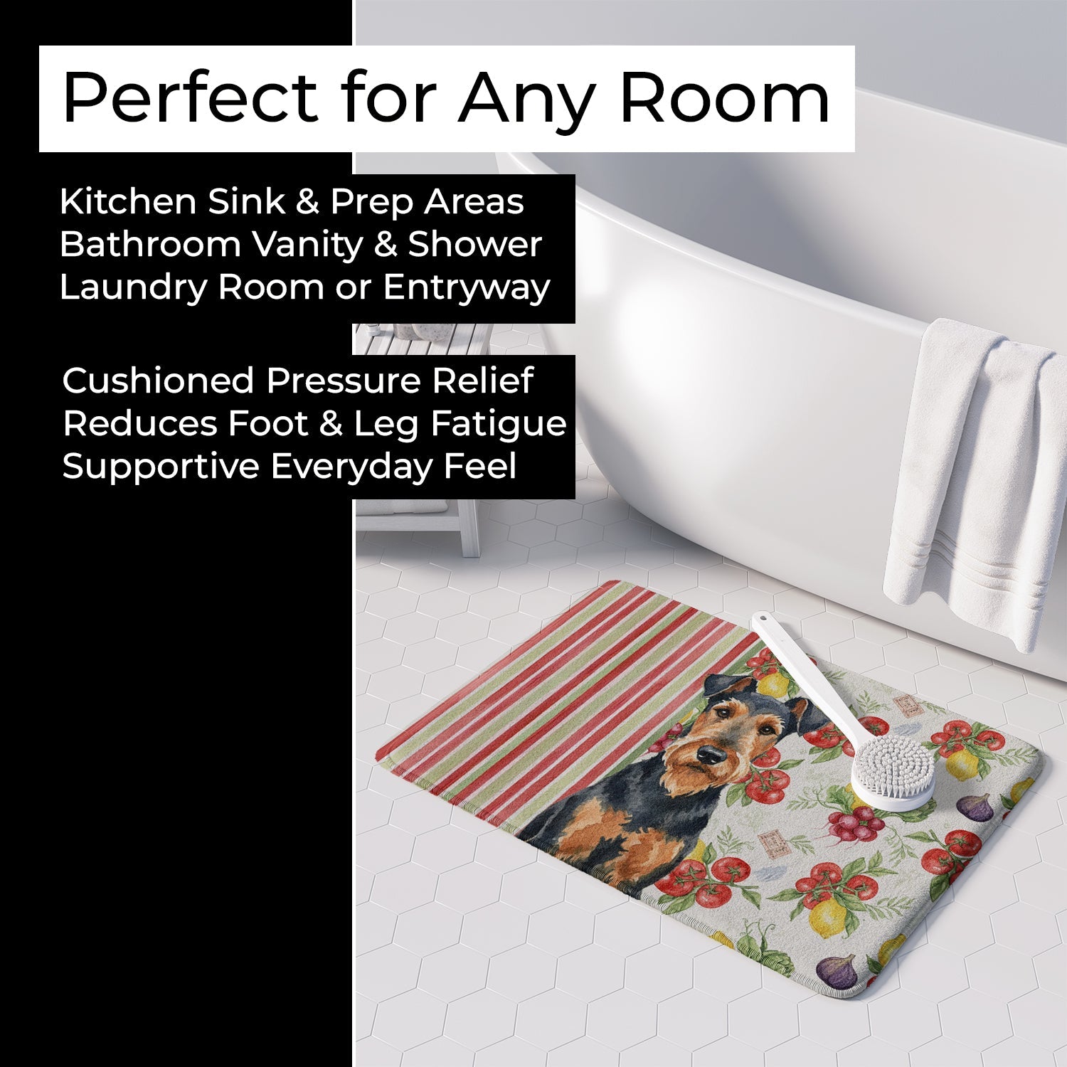 Airedale Terrier Vegetables Memory Foam Kitchen Mat Machine Washable Anti-Fatigue Cushion Comfort Bath or Kitchen Rug