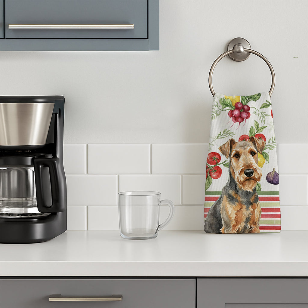 Grizzle Airedale Terrier Vegetables Kitchen Towel Velour Plush Front and Cotton Loop Back Machine Washable