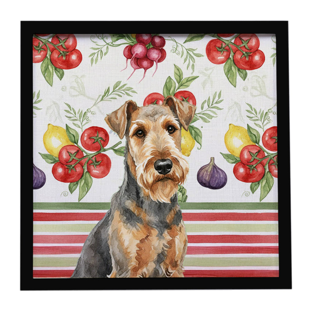 Grizzle Airedale Terrier Vegetables Framed Metal Print Bathroom, Kitchen, Office, Home Decor Wall Art Ready to Hang, Square, 8X8