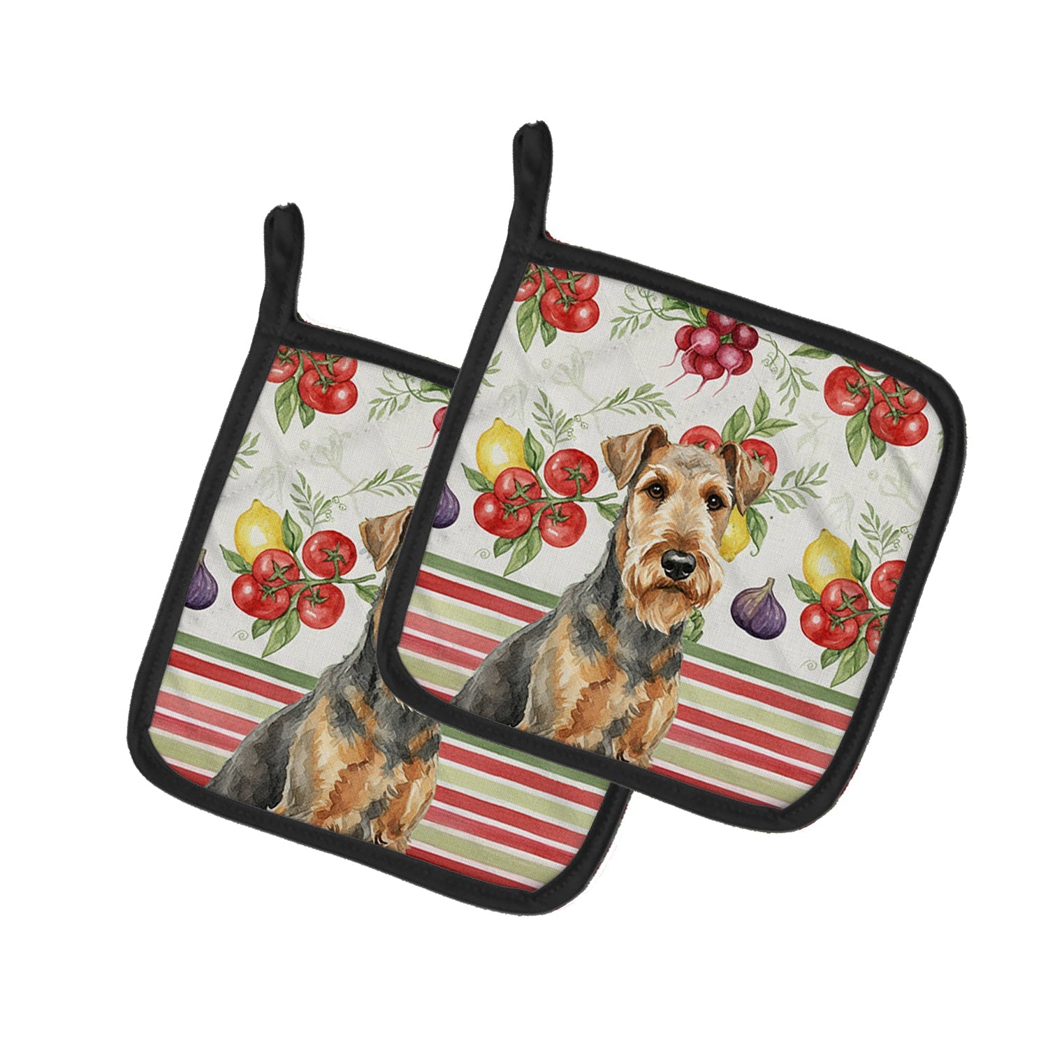 Grizzle Airedale Terrier Vegetables Pot Holder Set of 2 Heat Resistant Quilted Hot Pads 7.5 x 7.5 Inch, Insulated Kitchen Trivets for Cooking & Baking