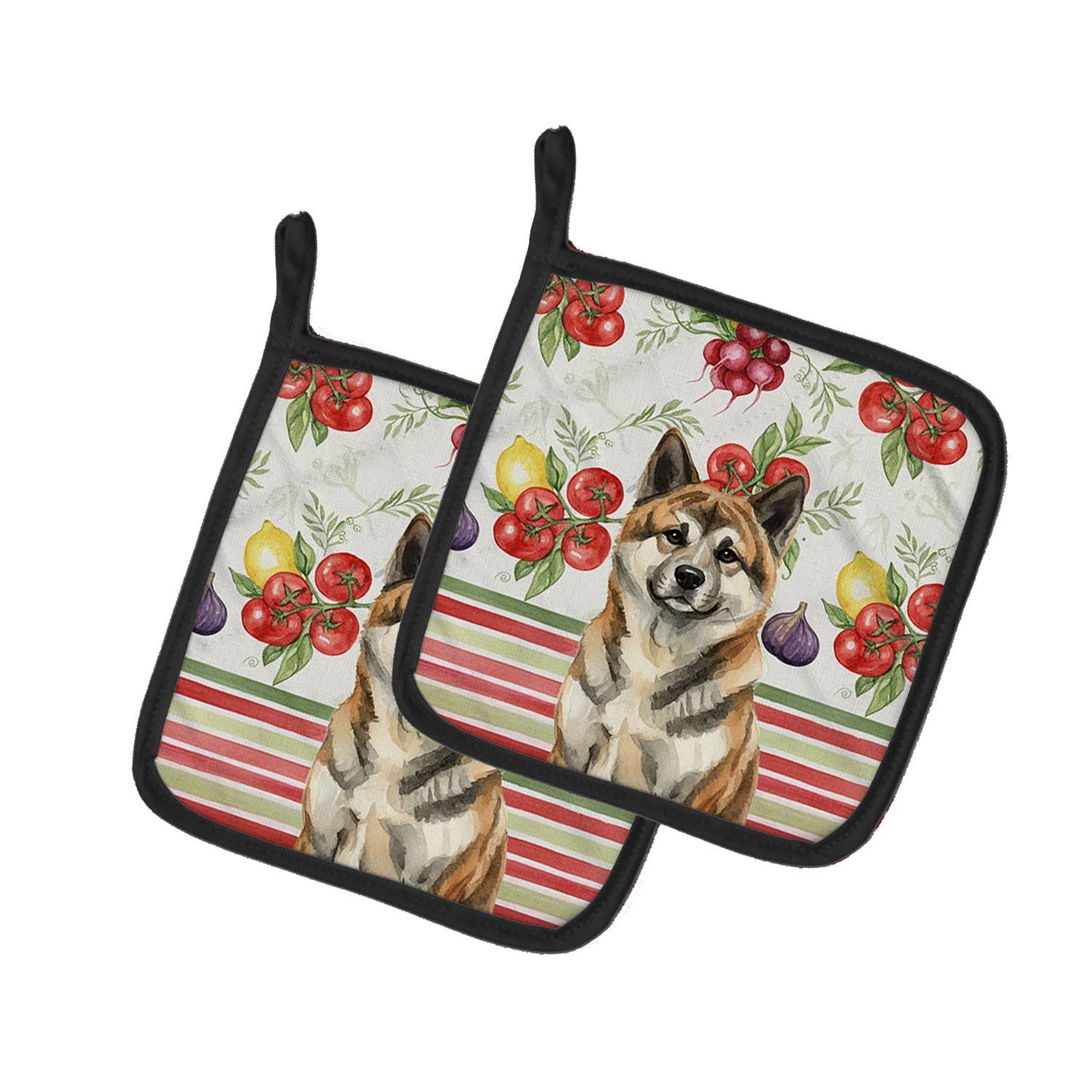 Brindle Akita Vegetables Pot Holder Set of 2 Heat Resistant Quilted Hot Pads 7.5 x 7.5 Inch, Insulated Kitchen Trivets for Cooking & Baking