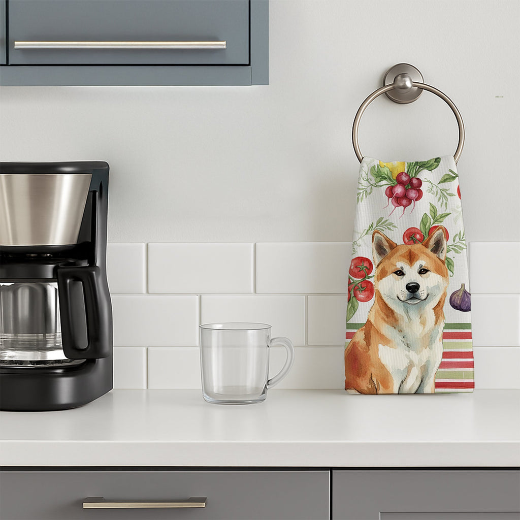 Red Akita Vegetables Kitchen Towel Velour Plush Front and Cotton Loop Back Machine Washable